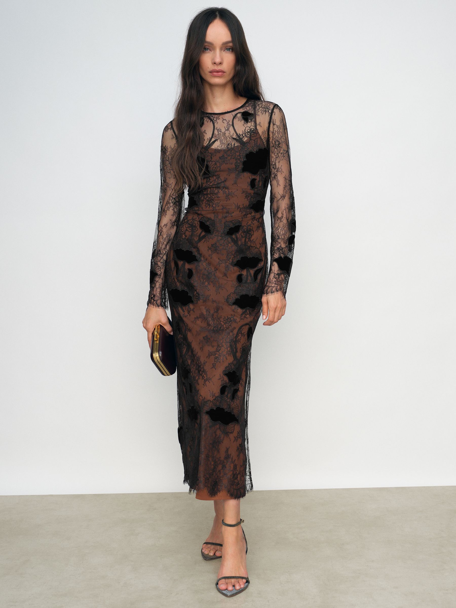 Reiss Short Sleeved Laced Dress - Black Lace (UK 10)