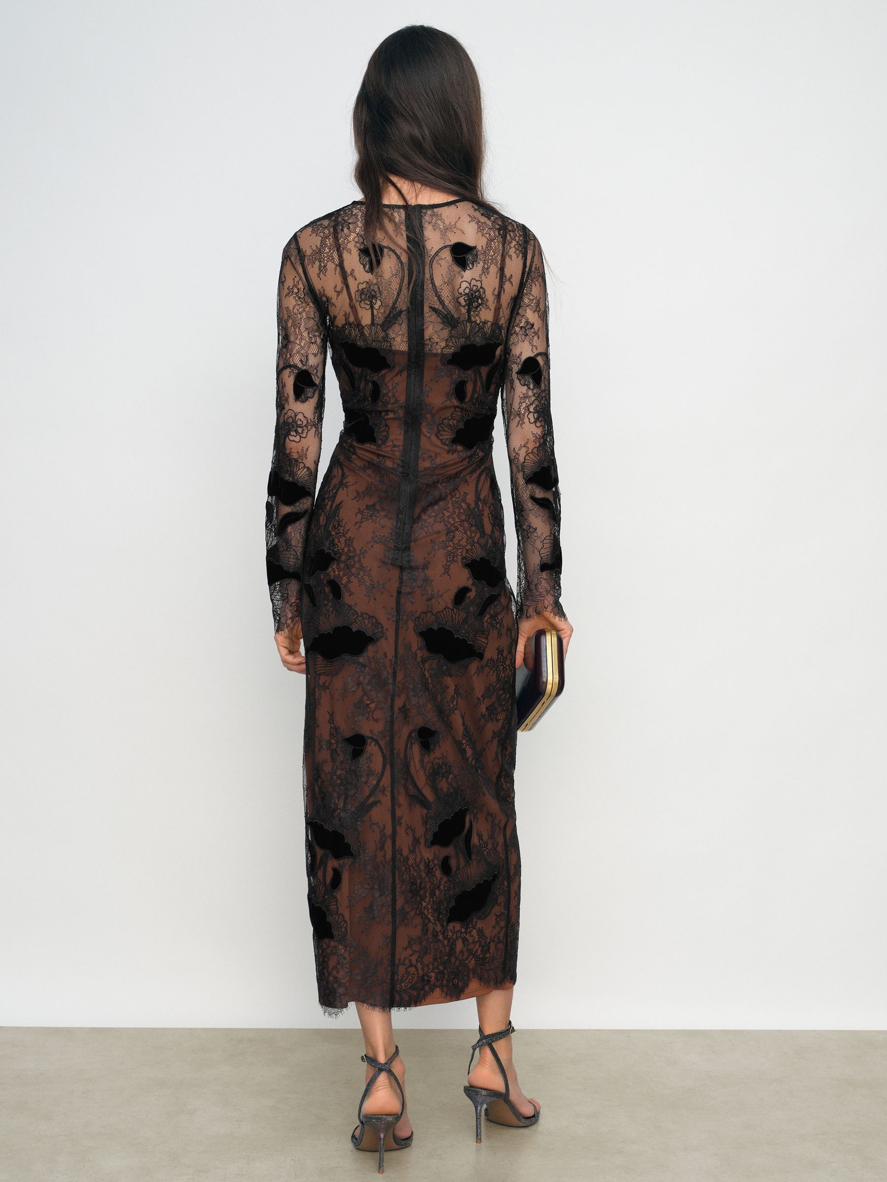 Petite Lace Overlay Midi Dress in Black - image 5