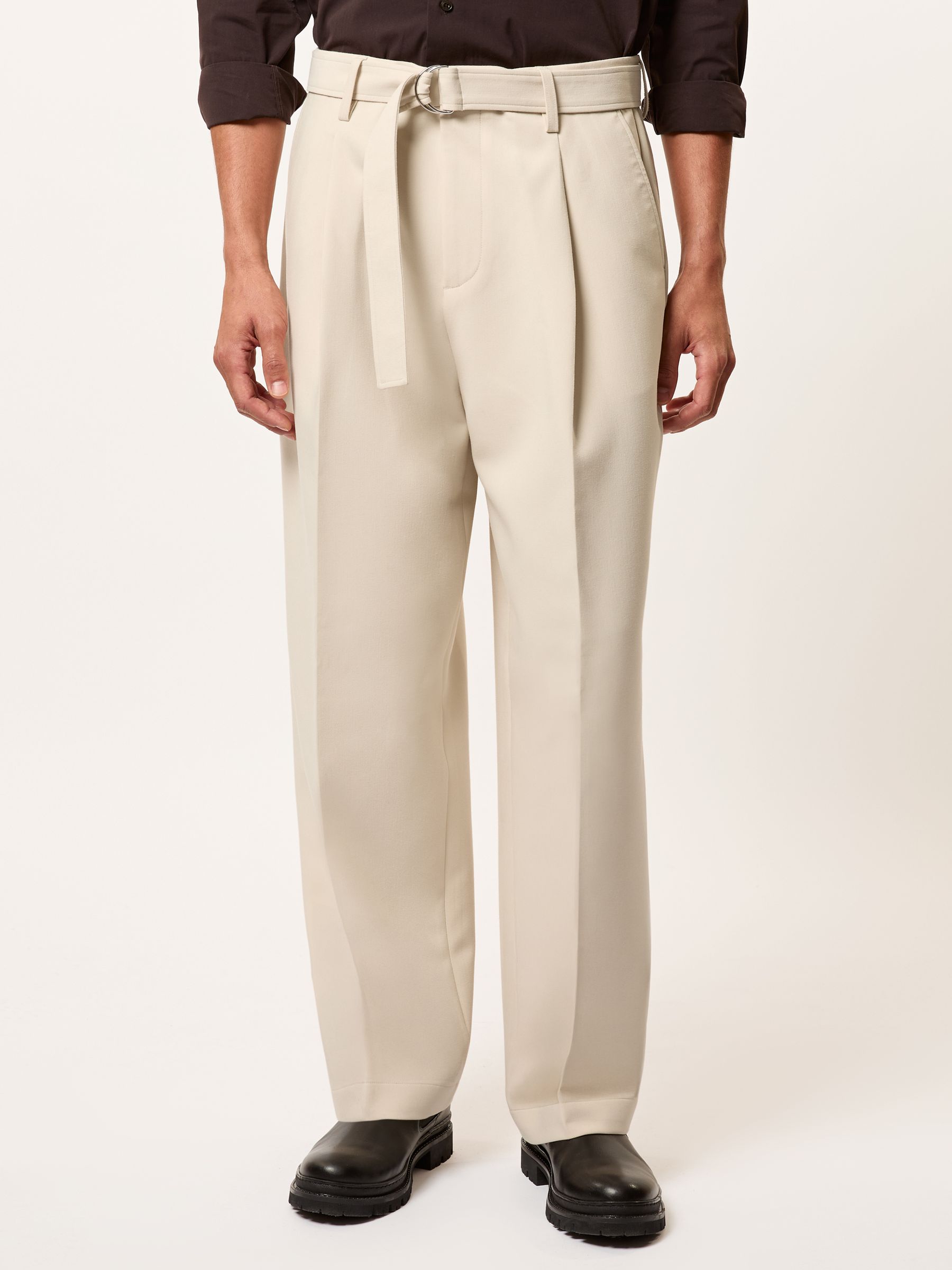 Monogram Relaxed-Fit Belted Trousers in Stone - Image 3 of 6