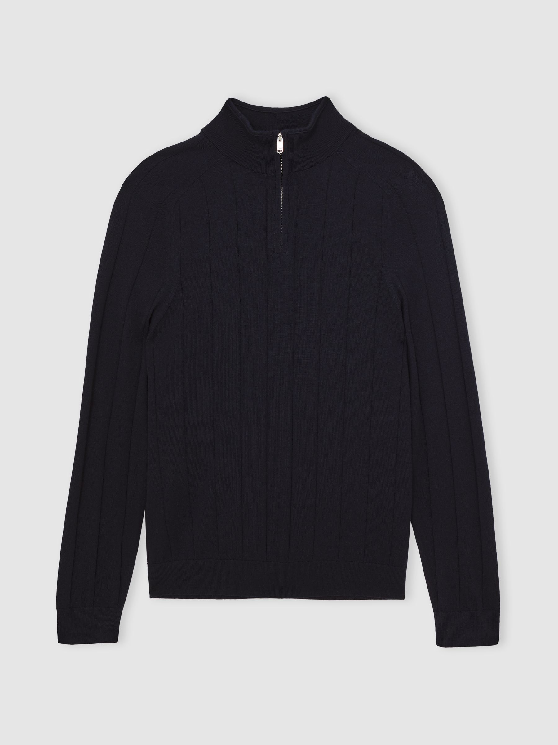 Merino Wool Wide-Rib Half-Zip Jumper in Navy - Image 2 of 6