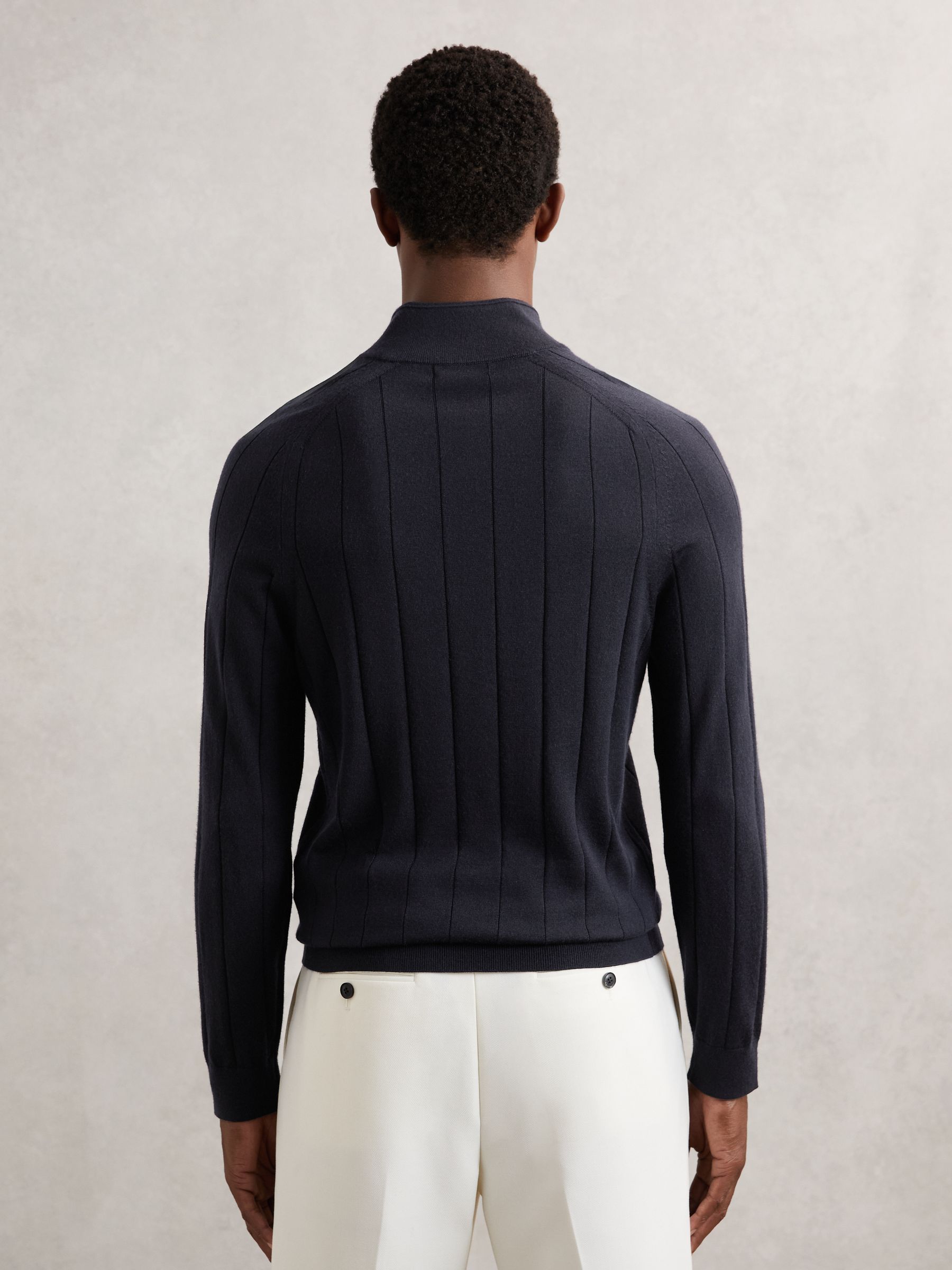 Merino Wool Wide-Rib Half-Zip Jumper in Navy - Image 5 of 6