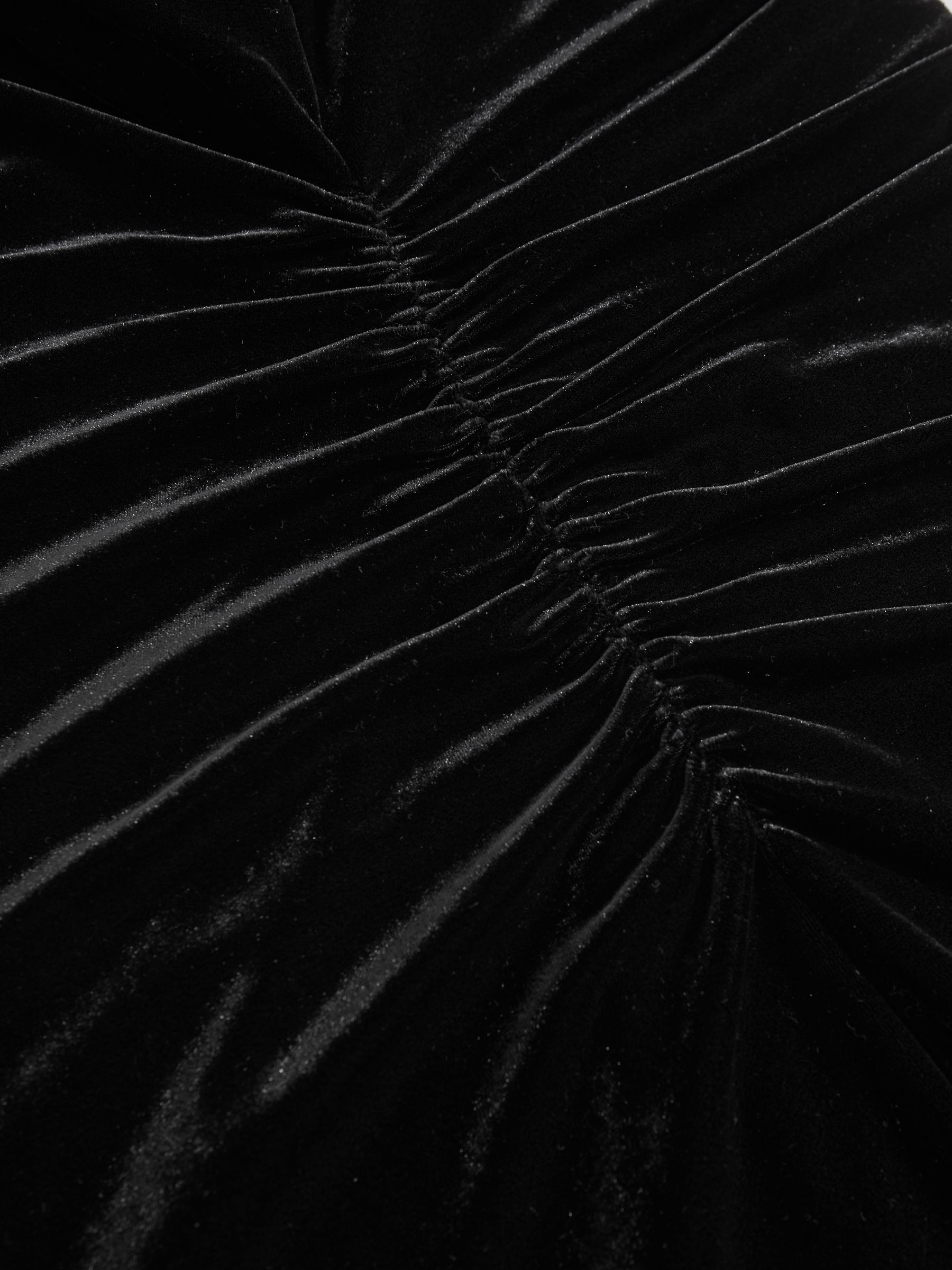 Velvet Draped-Neck Ruched Midi Dress in Black - Image 9 of 9