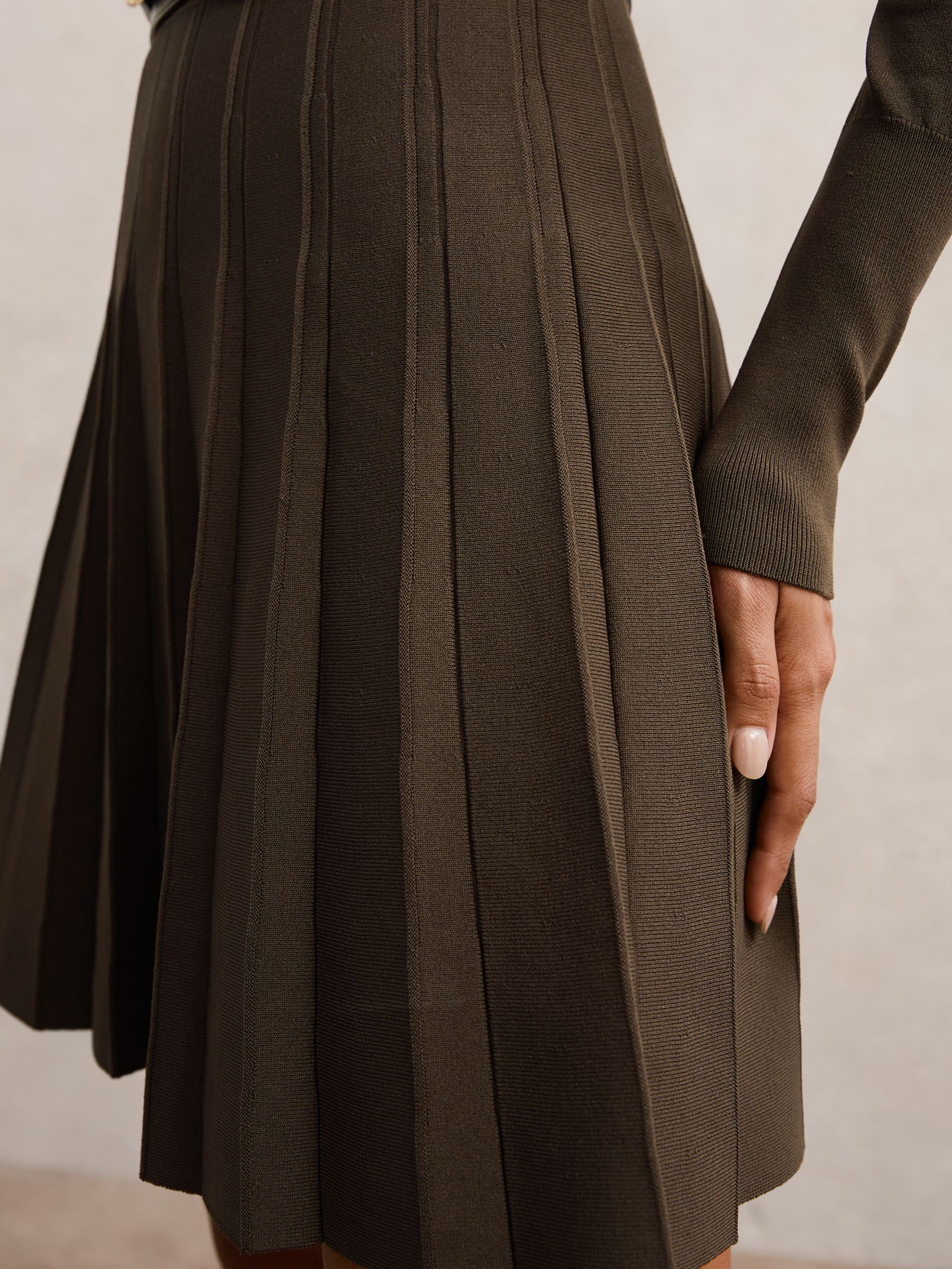 Knitted Belted Skater Mini Dress in Mocha Brown - image 3