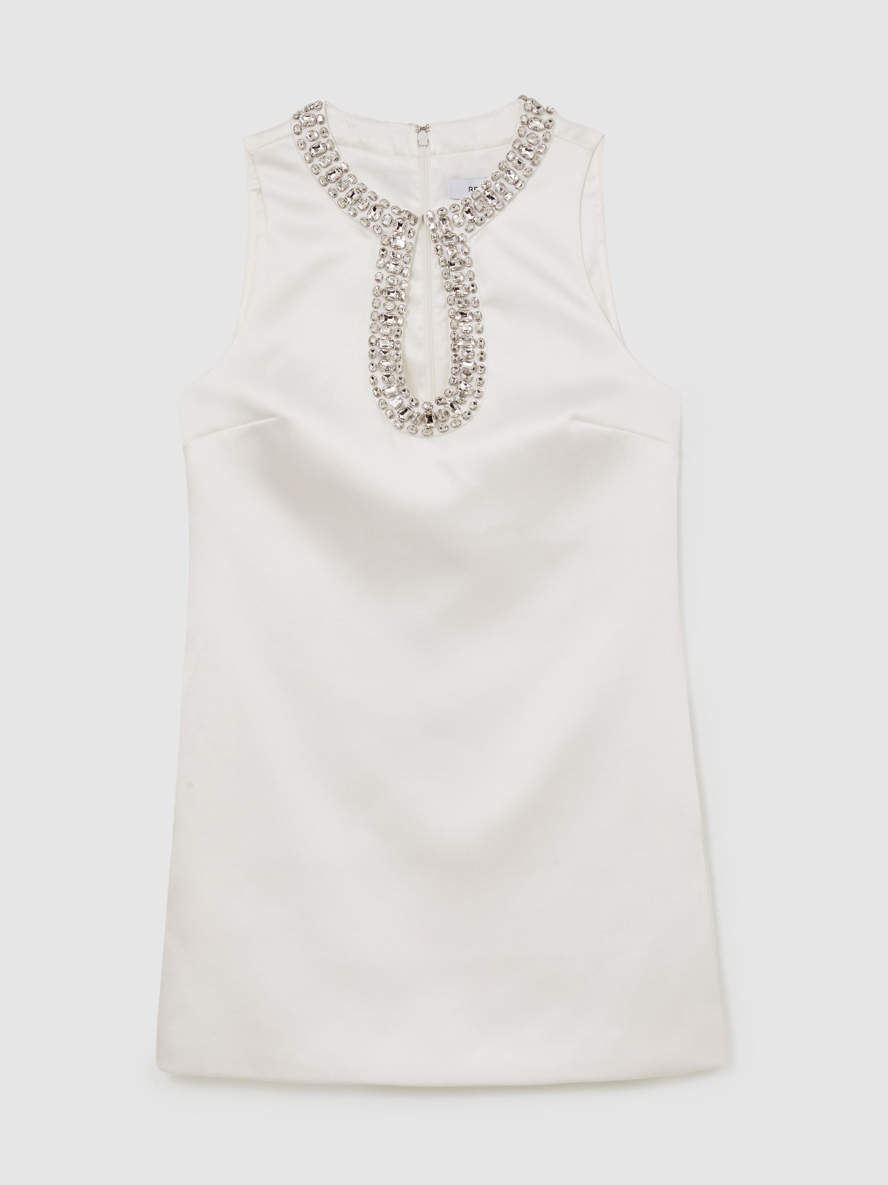 Satin Crystal-Embellished Mini Dress in Ivory - Image 2 of 6