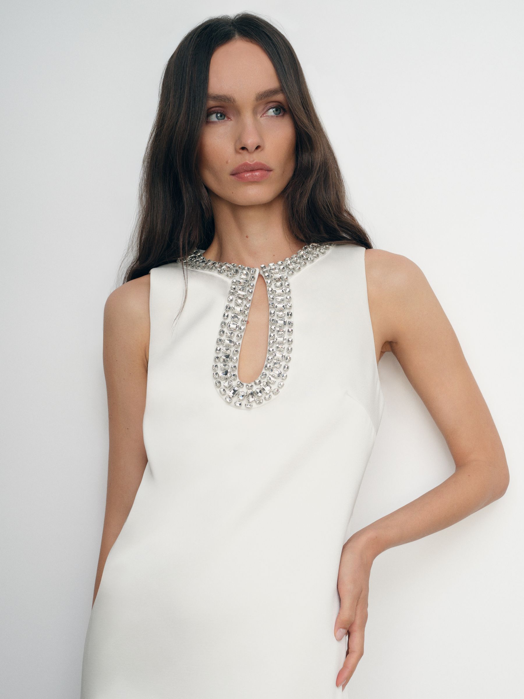 Satin Crystal-Embellished Mini Dress in Ivory - image 4