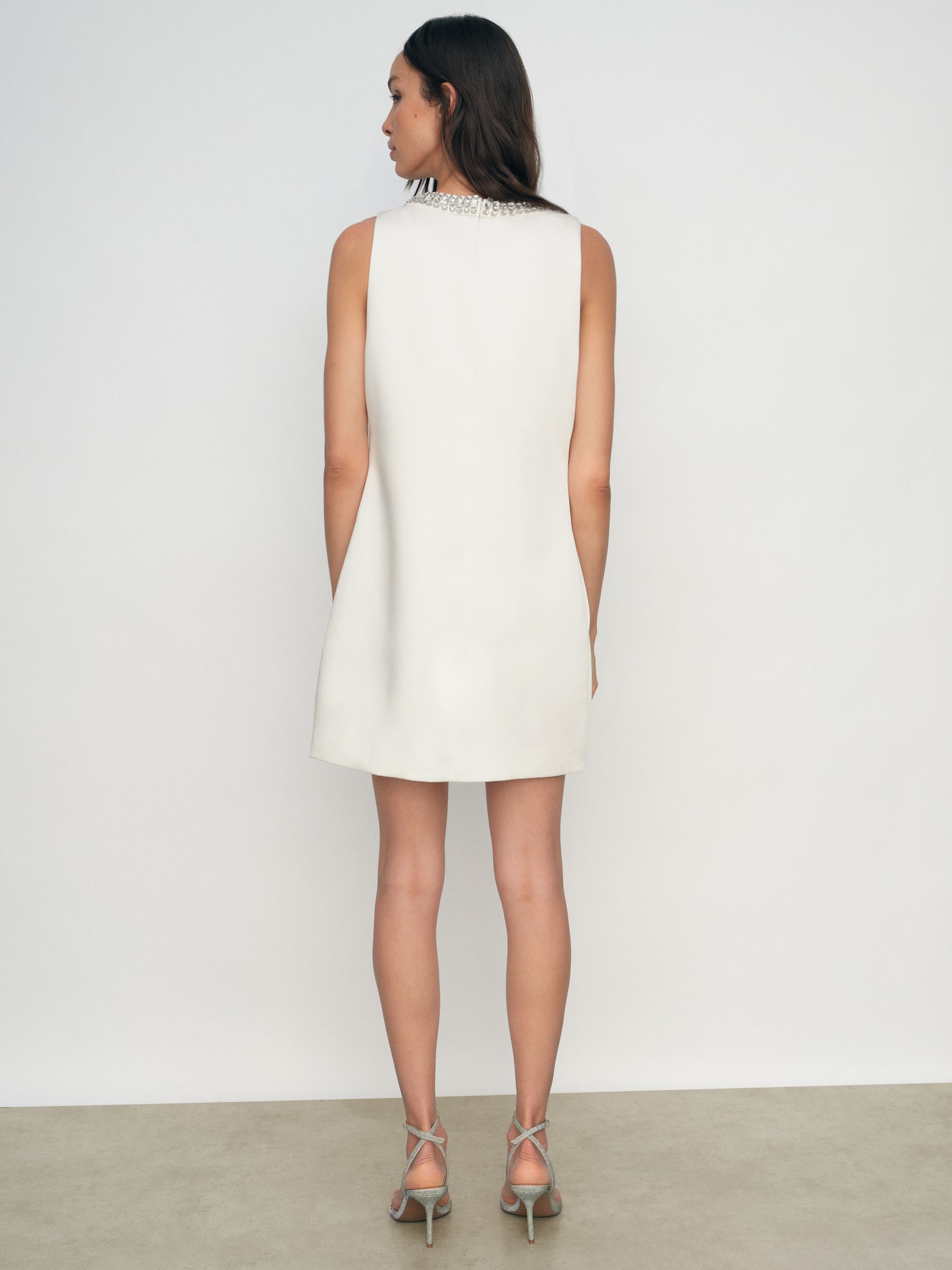 Satin Crystal-Embellished Mini Dress in Ivory - image 5