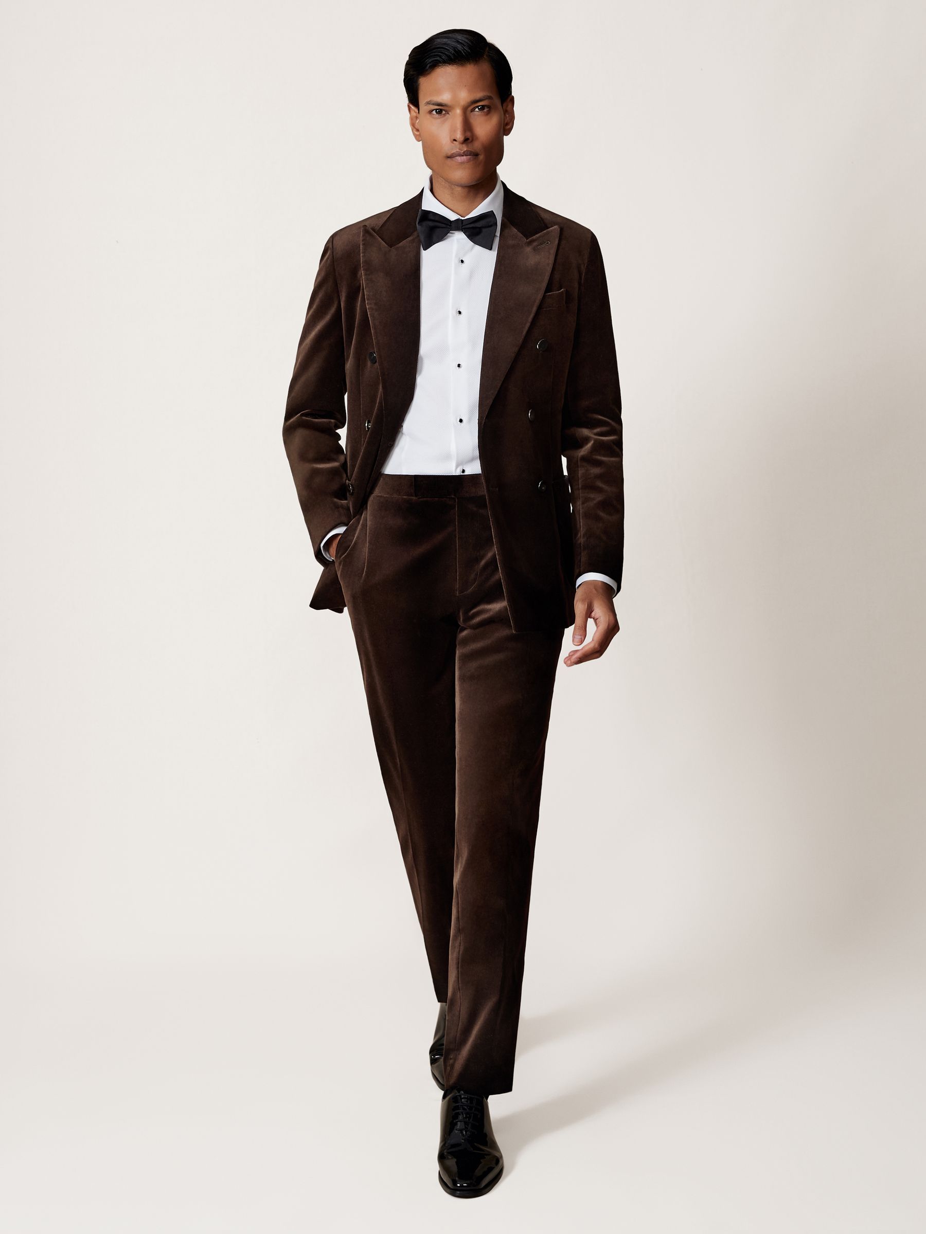 Velvet Tailored-Fit Suit Trousers in Chocolate Brown - Image 3 of 7