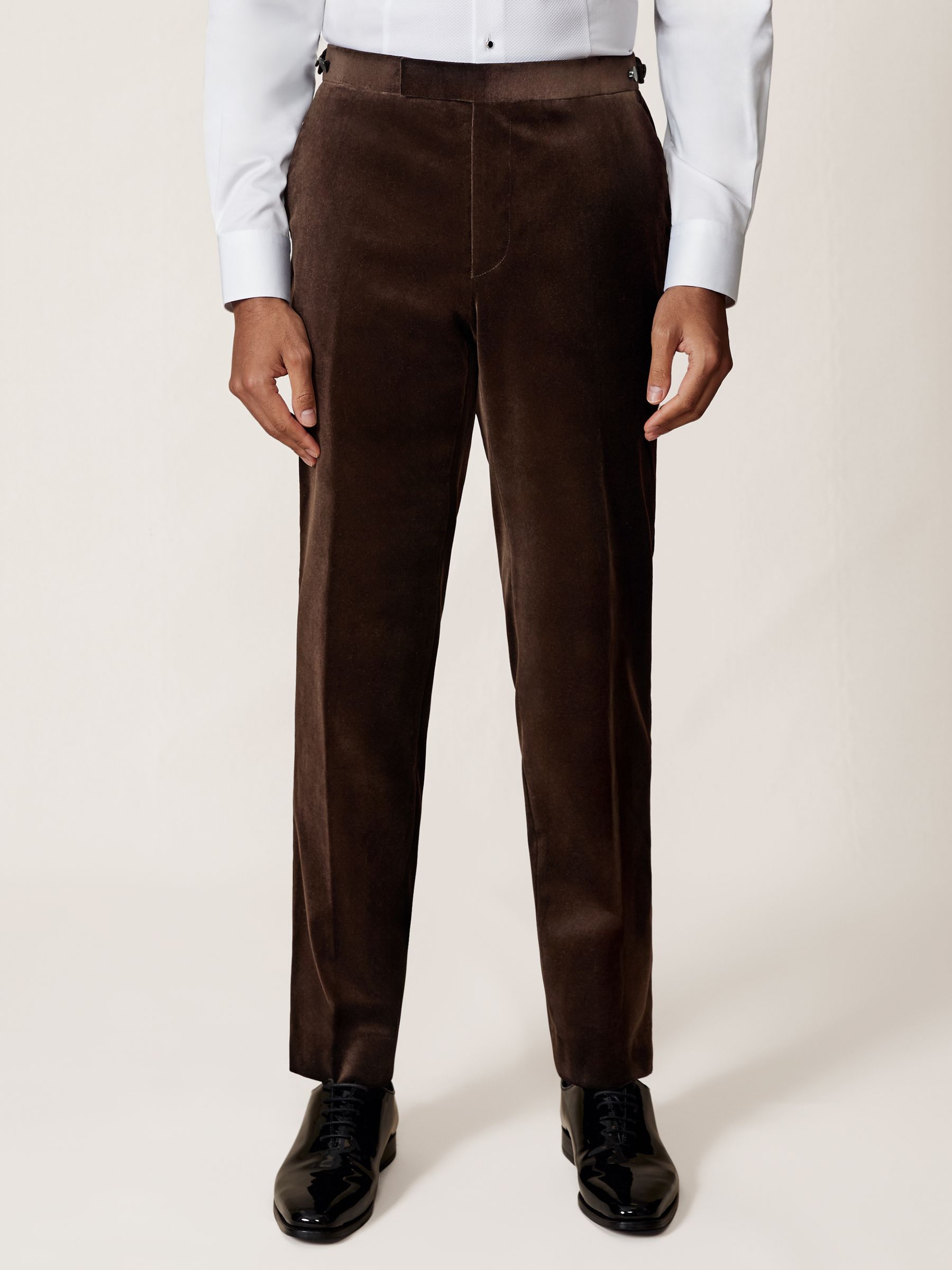 Velvet Tailored-Fit Suit Trousers in Chocolate Brown - Image 4 of 7