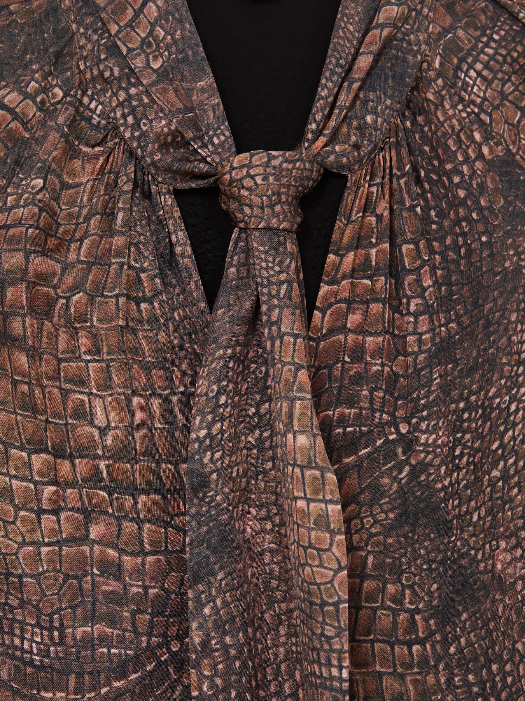 Crocodile-Print Tie-Neck Blouse in Brown - image 4