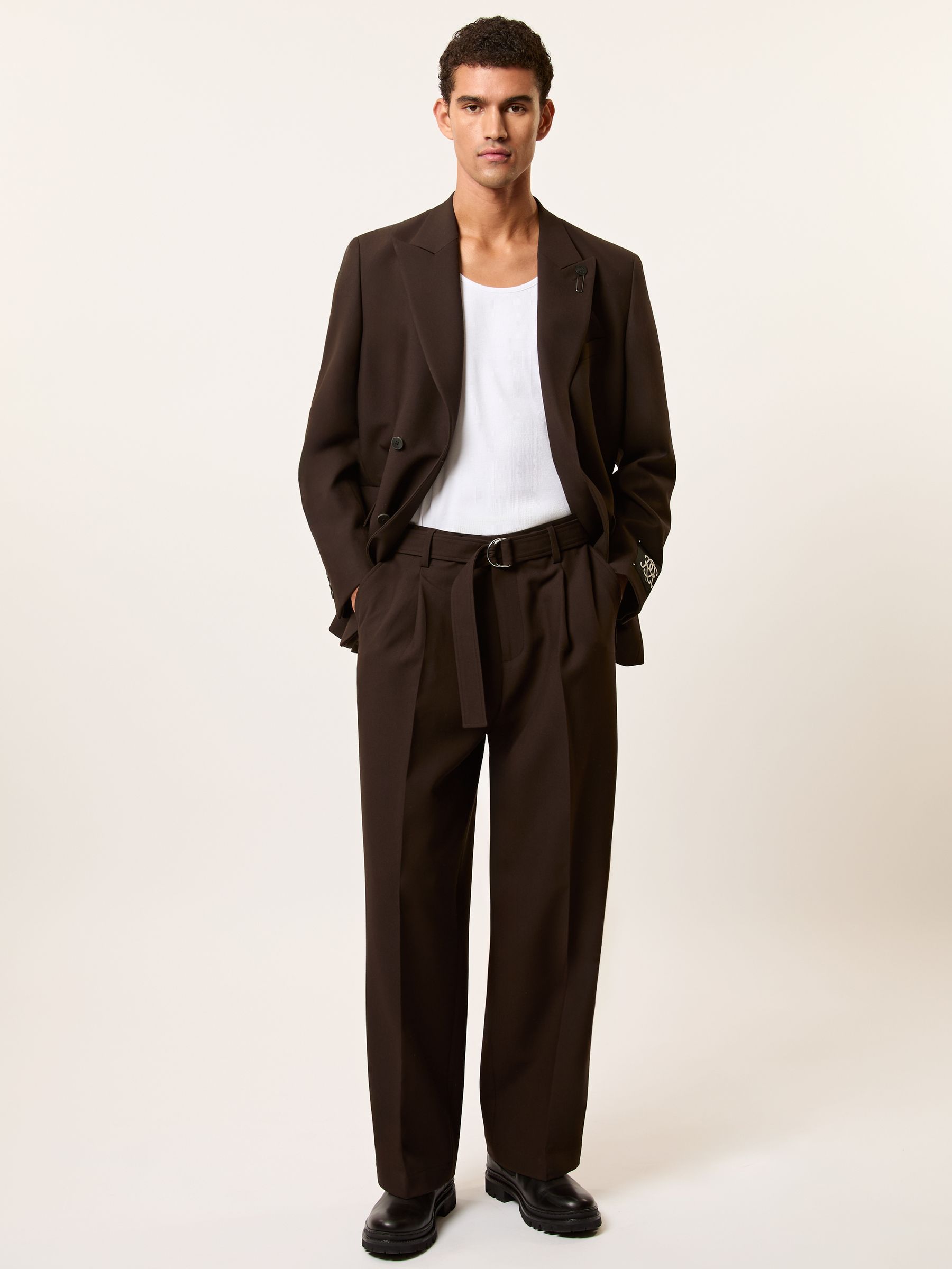 Monogram Relaxed-Fit Belted Trousers in Brown - Image 1 of 7