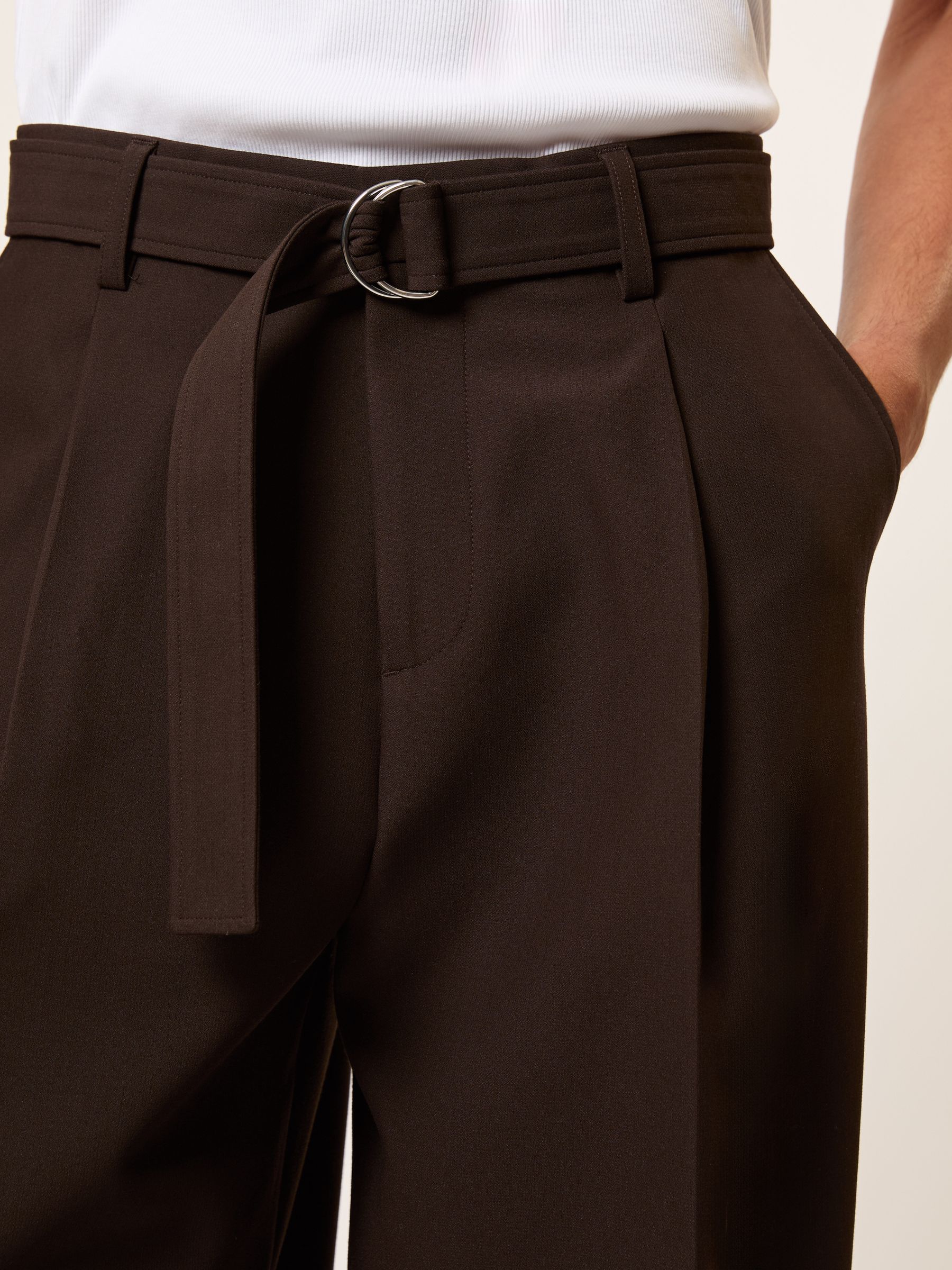 Monogram Relaxed-Fit Belted Trousers in Brown - Image 3 of 7