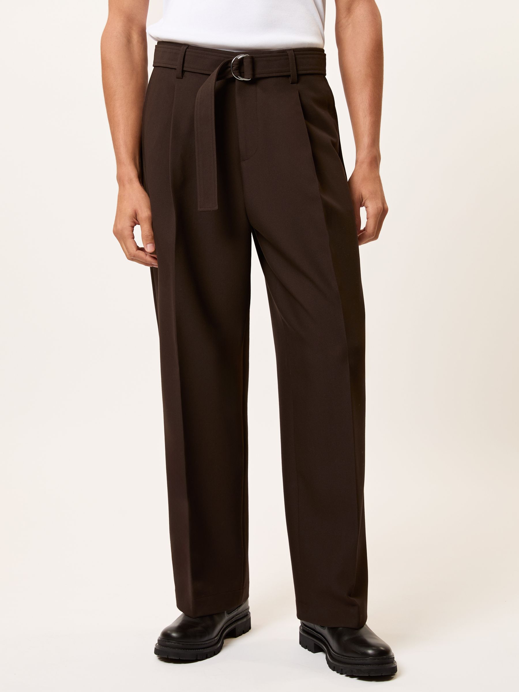 Monogram Relaxed-Fit Belted Trousers in Brown - Image 4 of 7