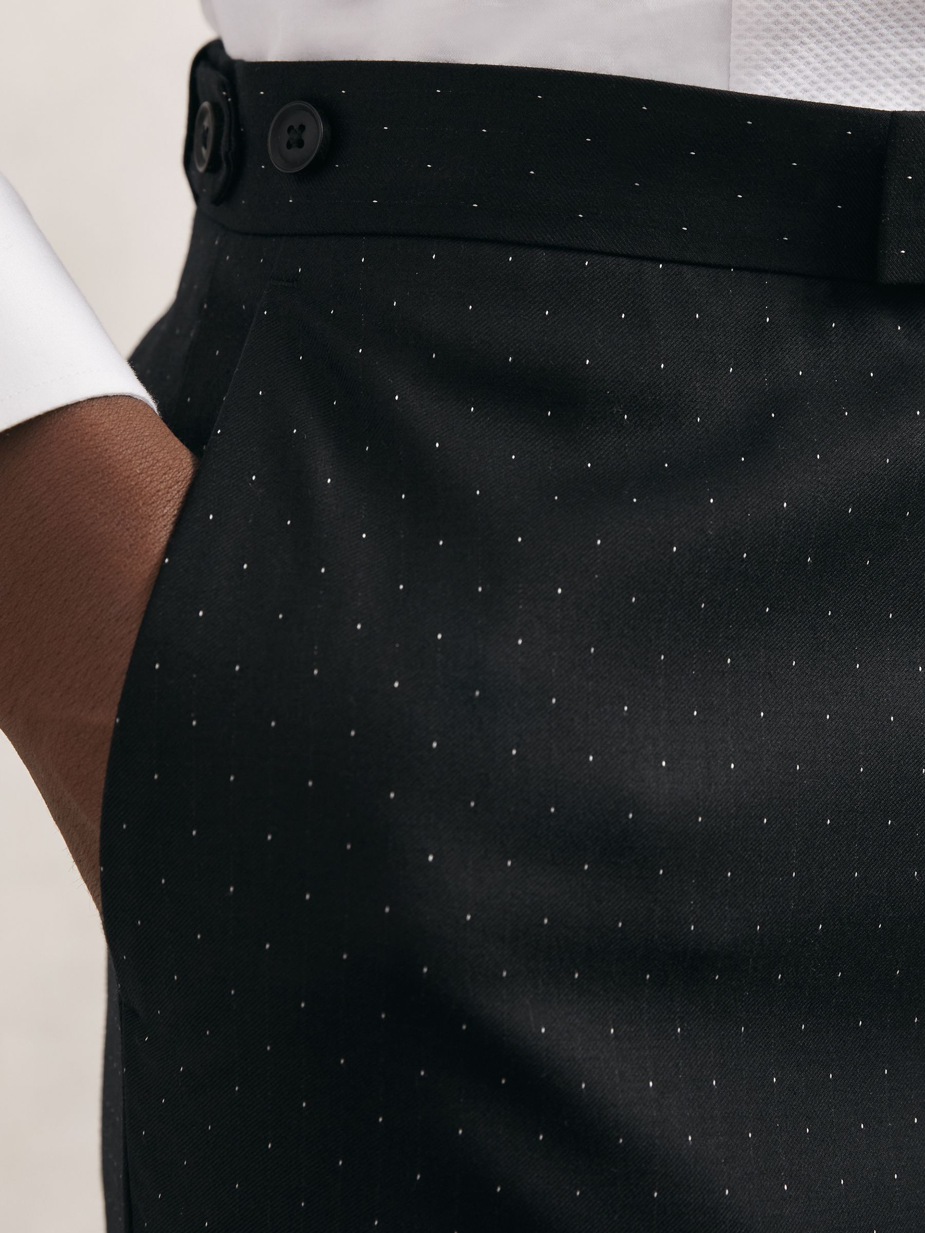 Wool-Silk Polka-Dot Suit Trousers Classic-Fit in Midnight Navy - image 4