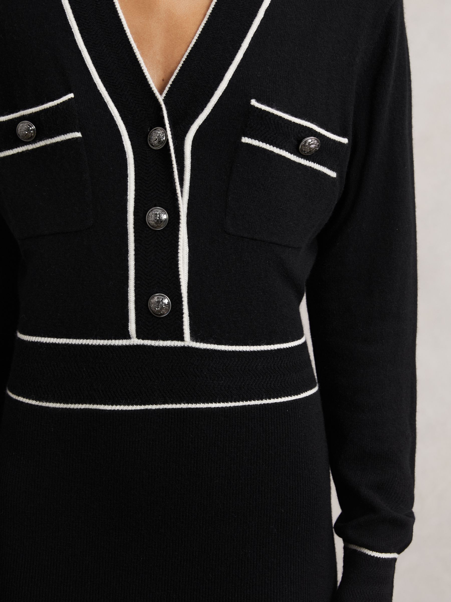 Petite Wool-Blend Tipped Dress With Cashmere in Black/Ivory - Image 4 of 7