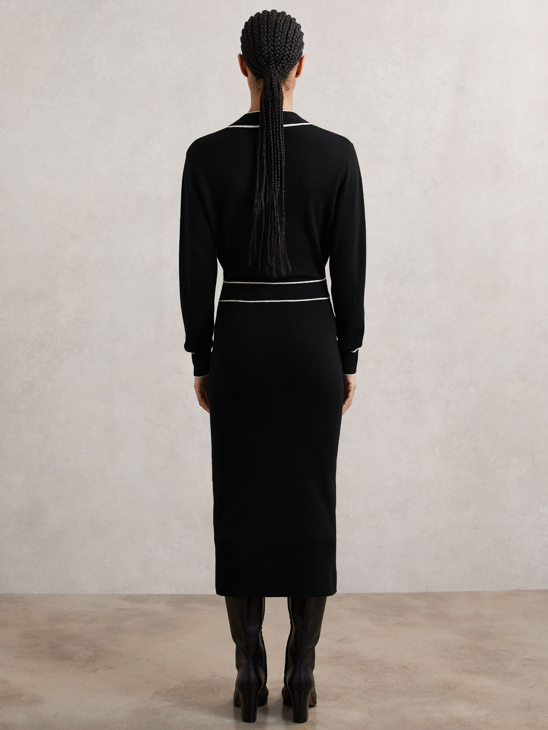 Petite Wool-Blend Tipped Dress With Cashmere in Black/Ivory - Image 5 of 7