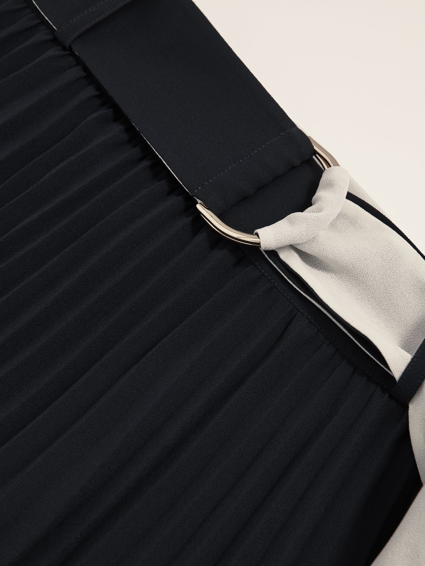 Belted Pleated Midi Skirt in Navy/Ivory - image 2