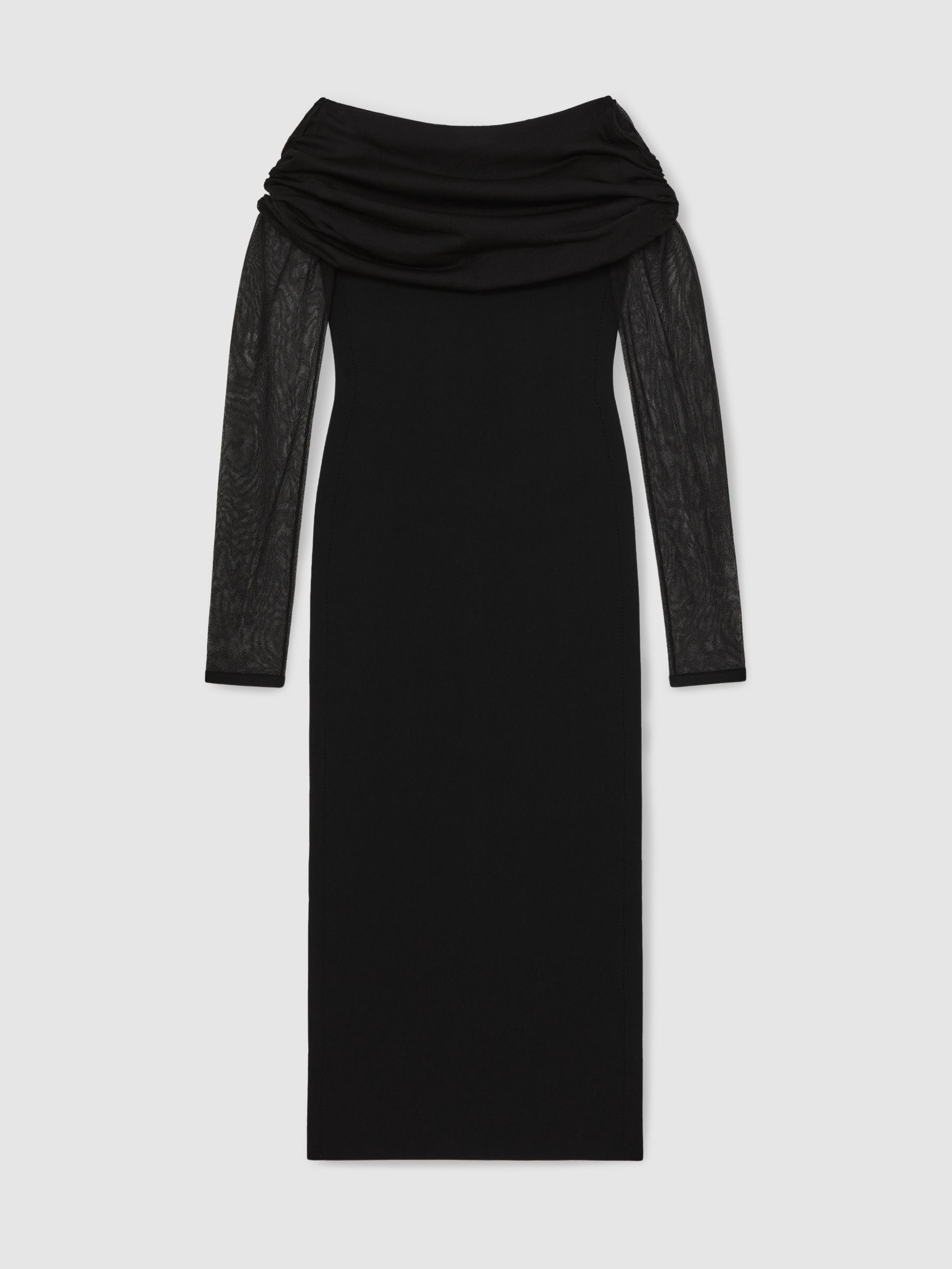Sheer-Sleeve Knit Midi Dress in Black - Image 2 of 6