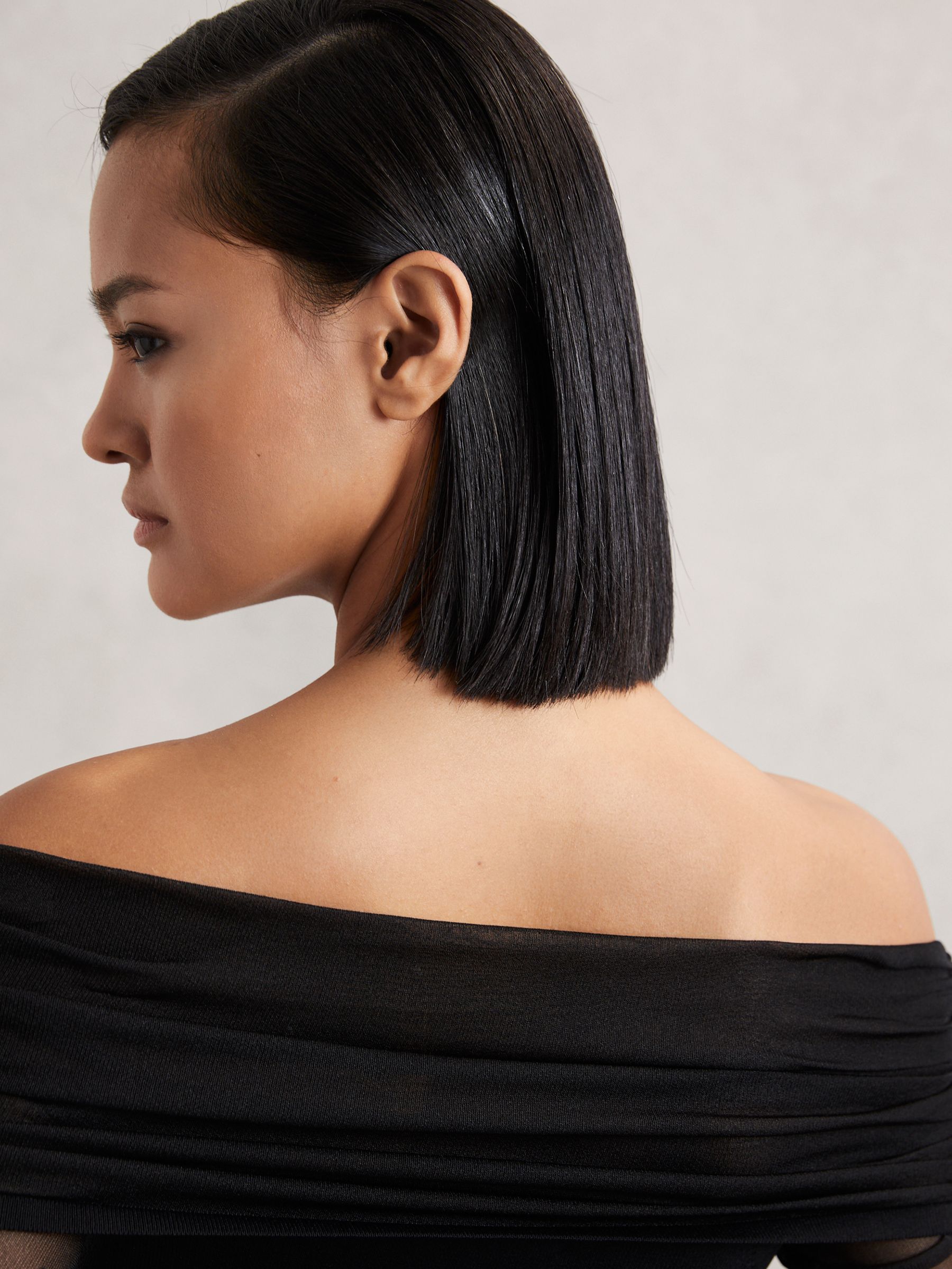 Sheer-Sleeve Knit Midi Dress in Black - Image 4 of 6