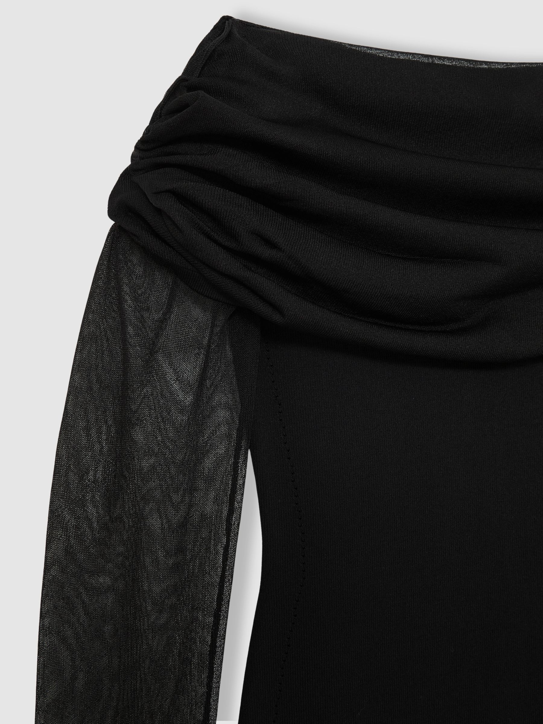 Sheer-Sleeve Knit Midi Dress in Black - Image 6 of 6
