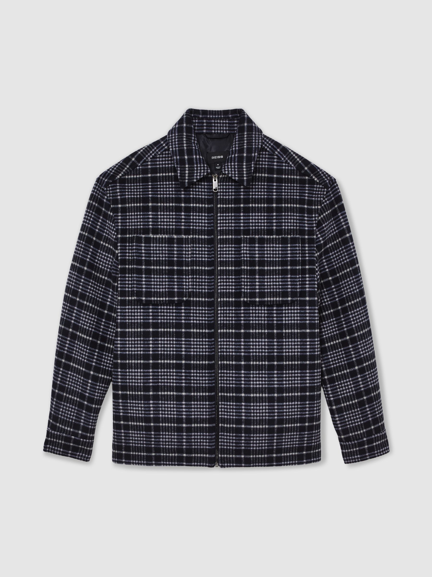 Wool-Blend Check Padded Overshirt in Blue - Image 2 of 6