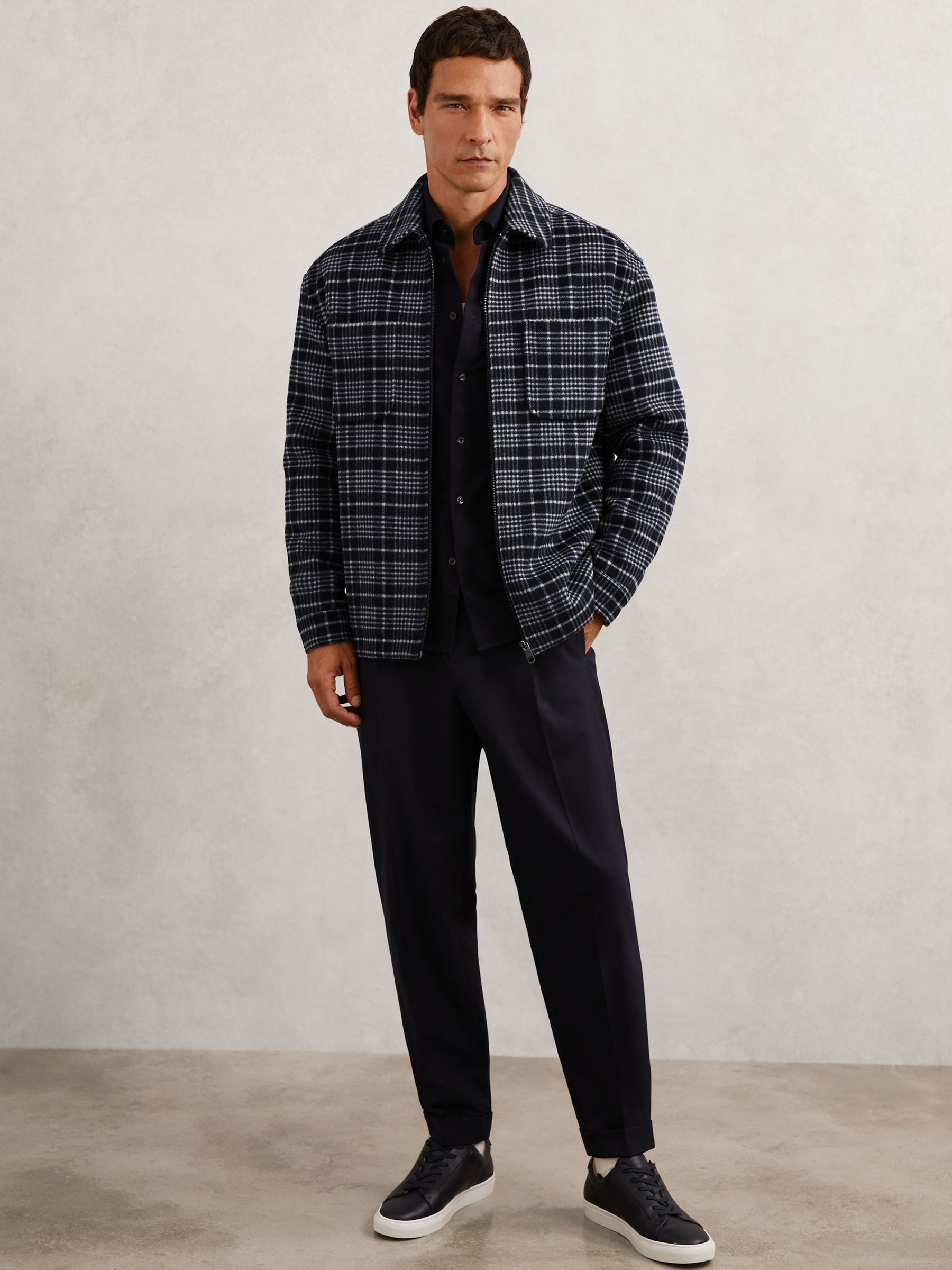 Wool-Blend Check Padded Overshirt in Blue - image 3