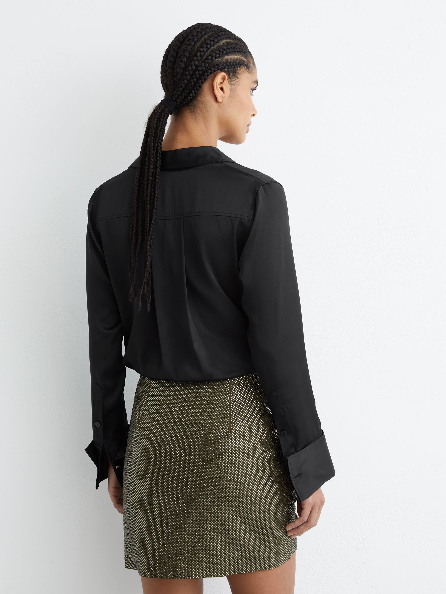 Crystal-Embellished Ruched Mini Skirt in Khaki Green - image 5