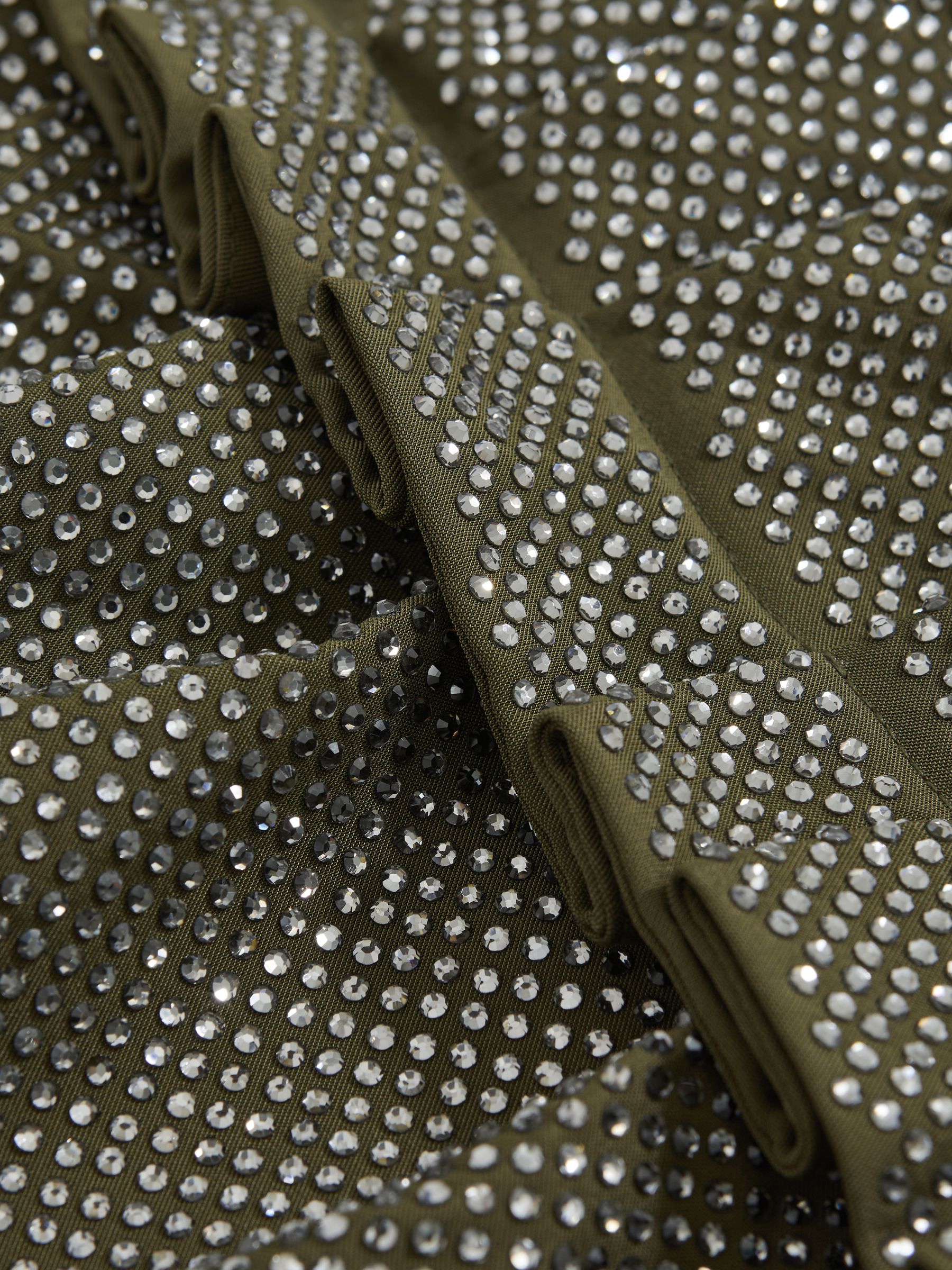 Crystal-Embellished Ruched Mini Skirt in Khaki Green - Image 6 of 6