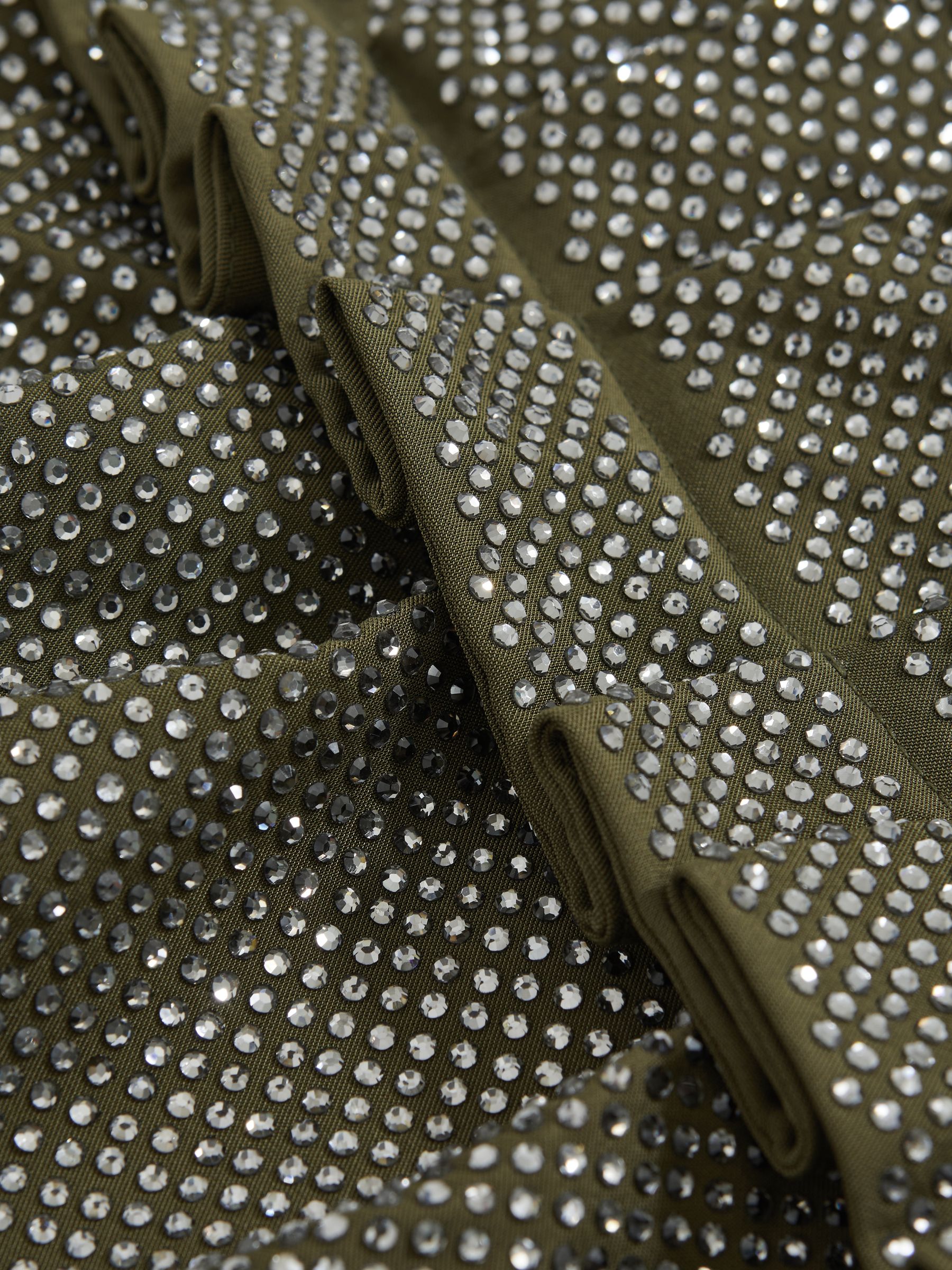 Crystal-Embellished Ruched Mini Skirt in Khaki Green - Image 7 of 7