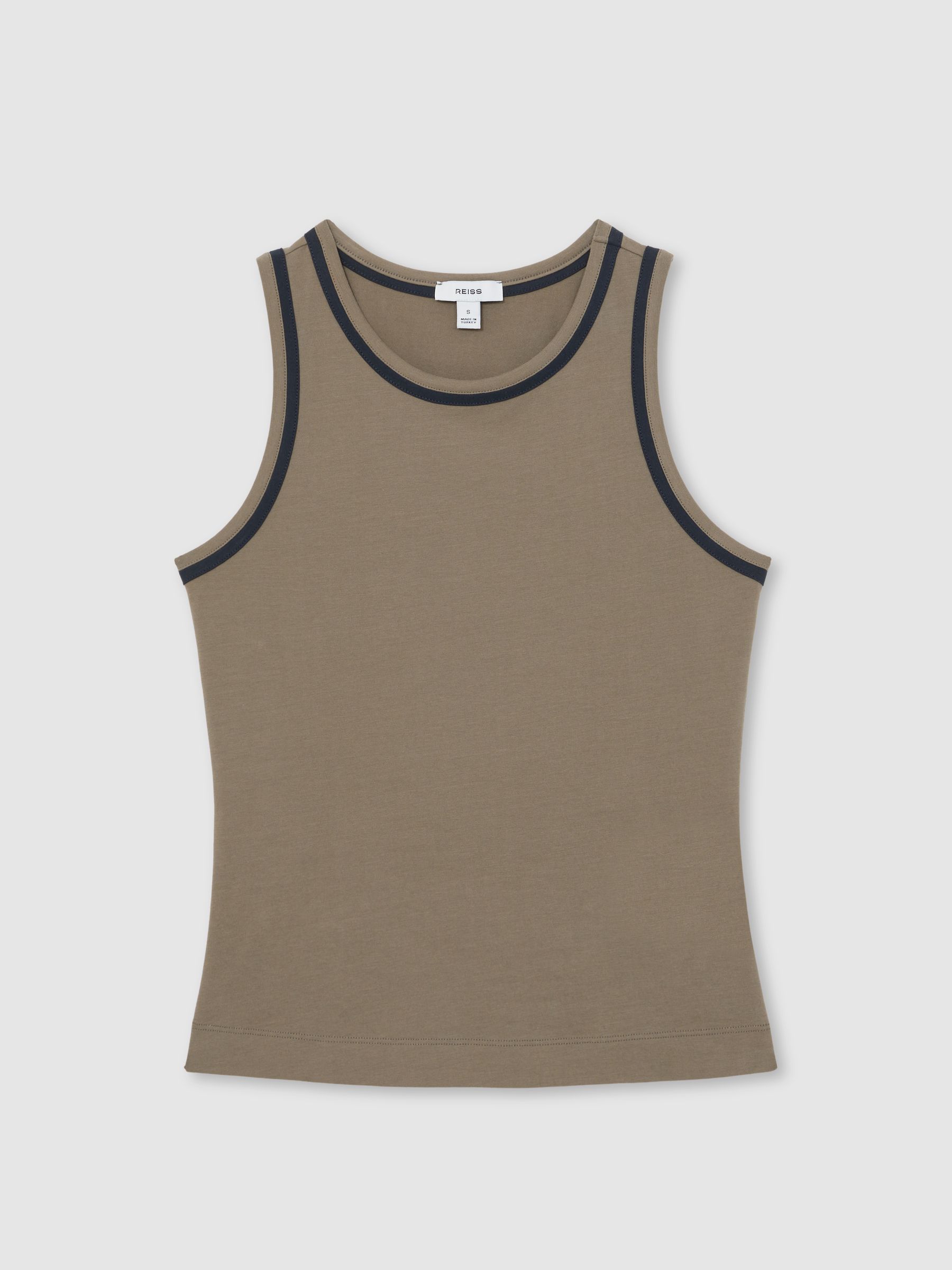 Stretch-Cotton Jersey Tipped Vest in Khaki Green/Navy - Image 2 of 5