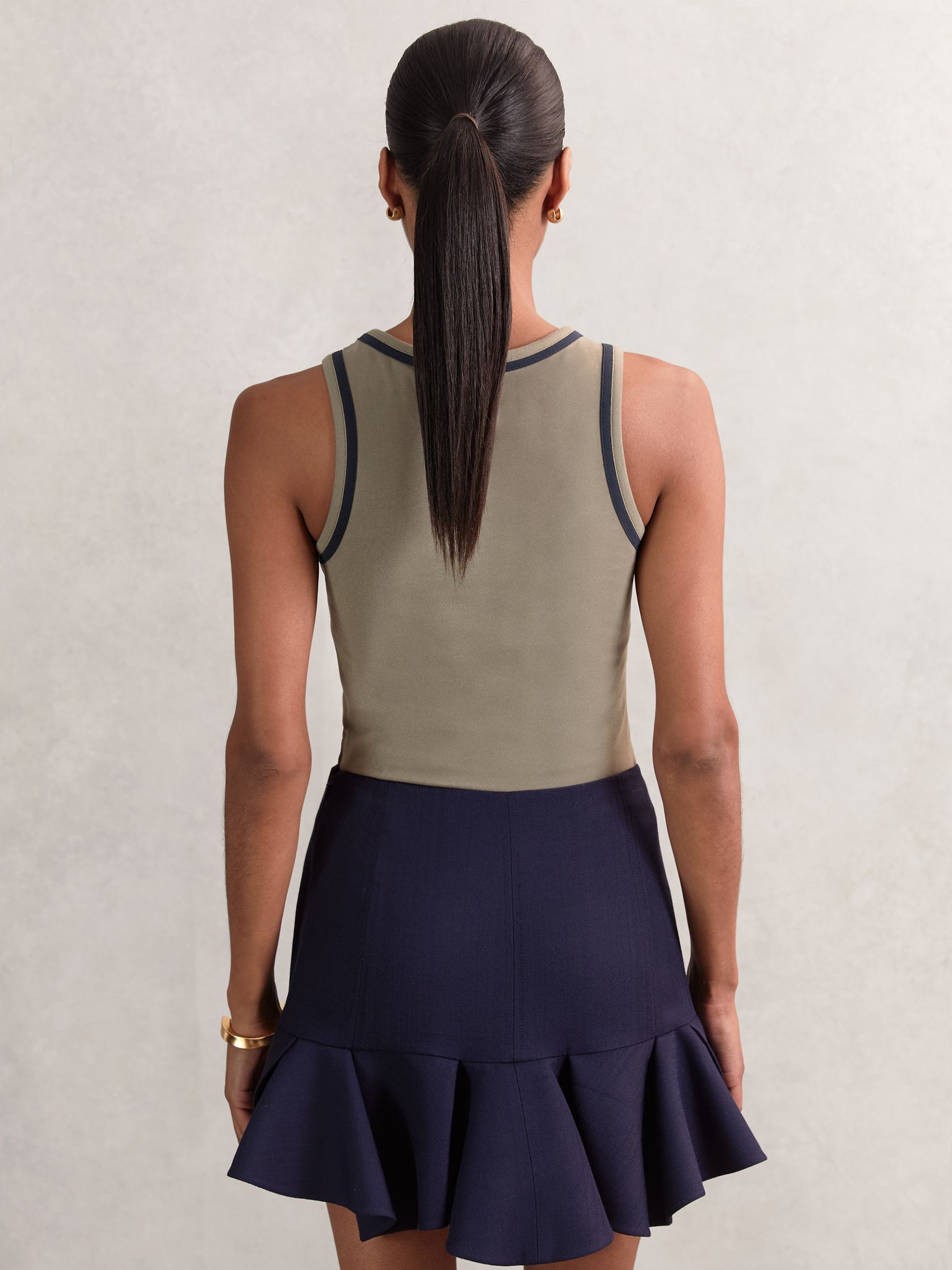 Stretch-Cotton Jersey Tipped Vest in Khaki Green/Navy - Image 4 of 5
