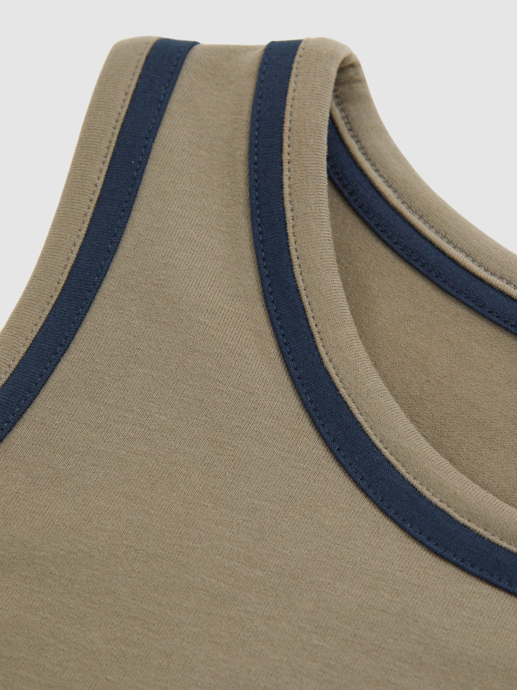 Stretch-Cotton Jersey Tipped Vest in Khaki Green/Navy - Image 5 of 5