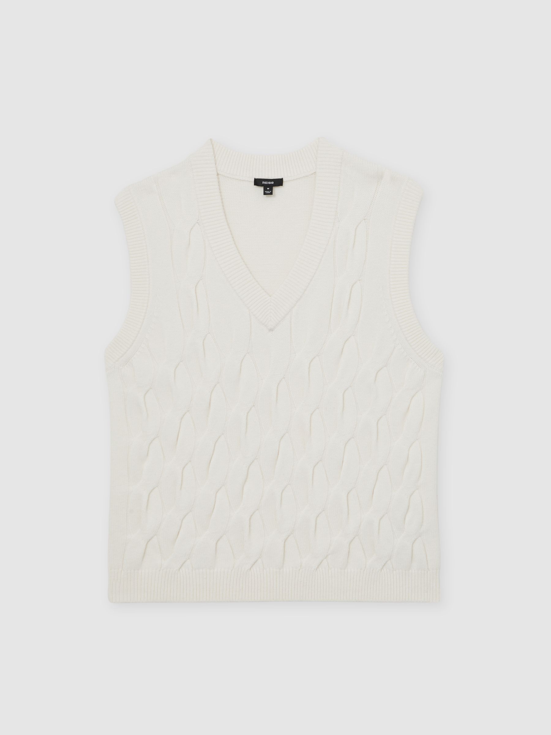 Cable-Knit V-Neck Vest with Wool in Winter White - Image 2 of 5