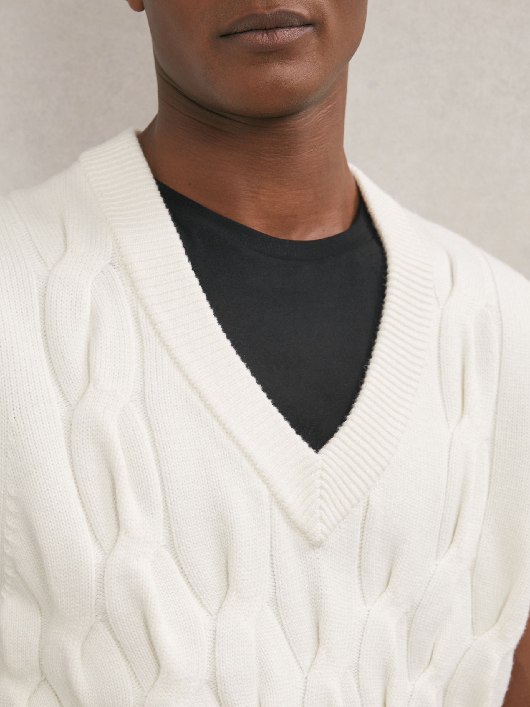 Cable-Knit V-Neck Vest with Wool in Winter White - image 5