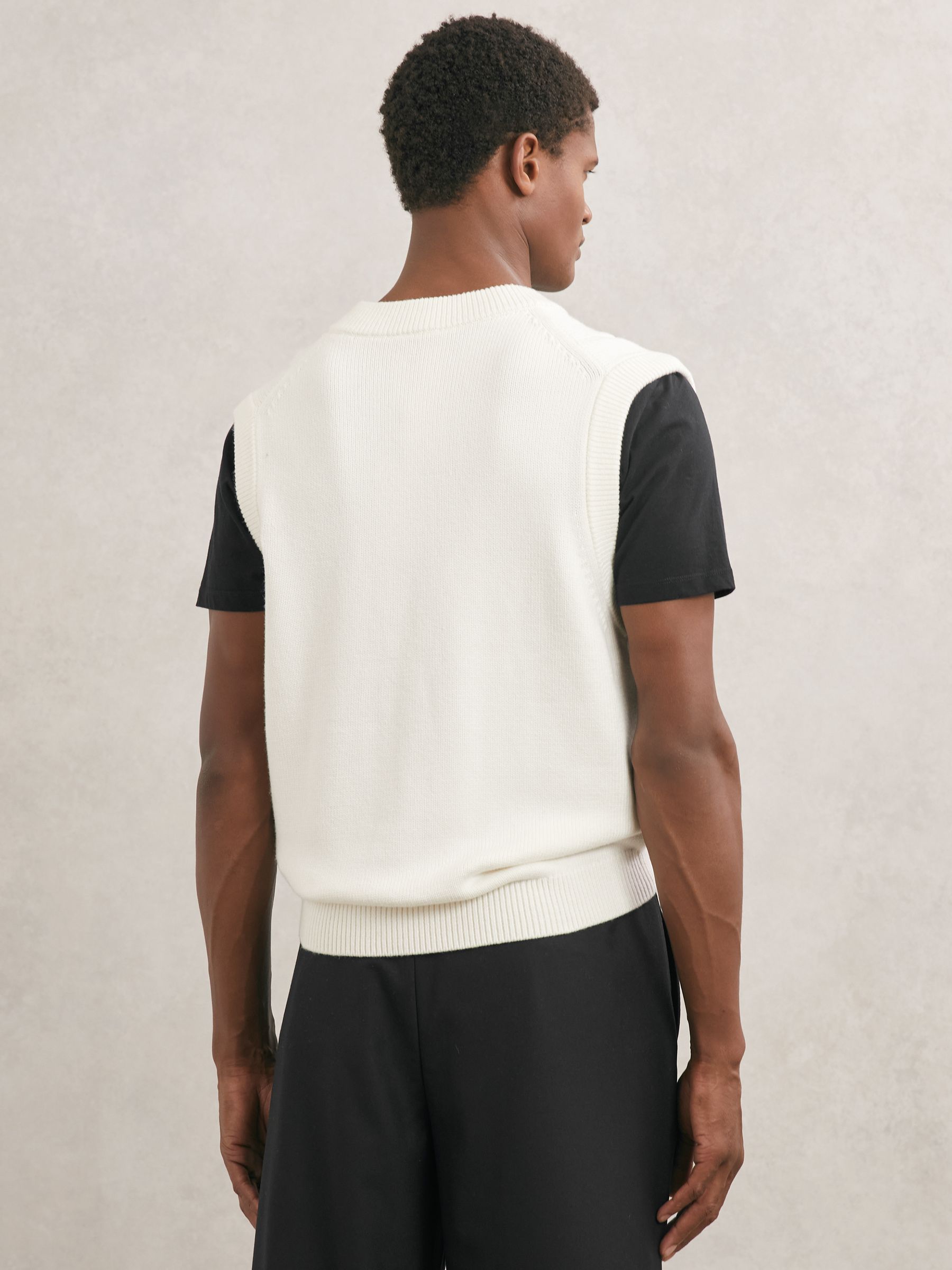 Cable-Knit V-Neck Vest with Wool in Winter White - image 4