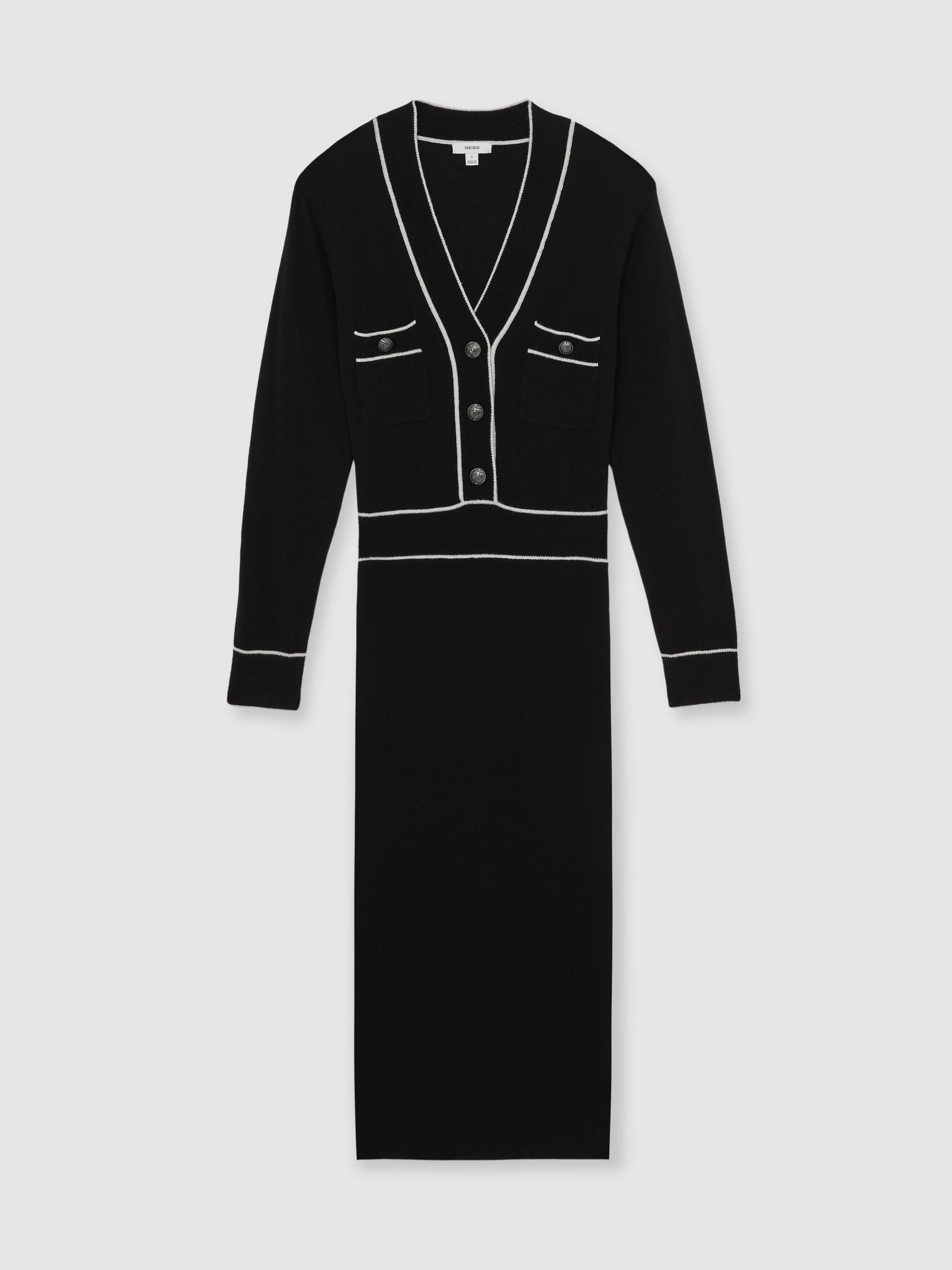 Wool-Blend Tipped Dress With Cashmere in Black/Ivory - Image 2 of 6
