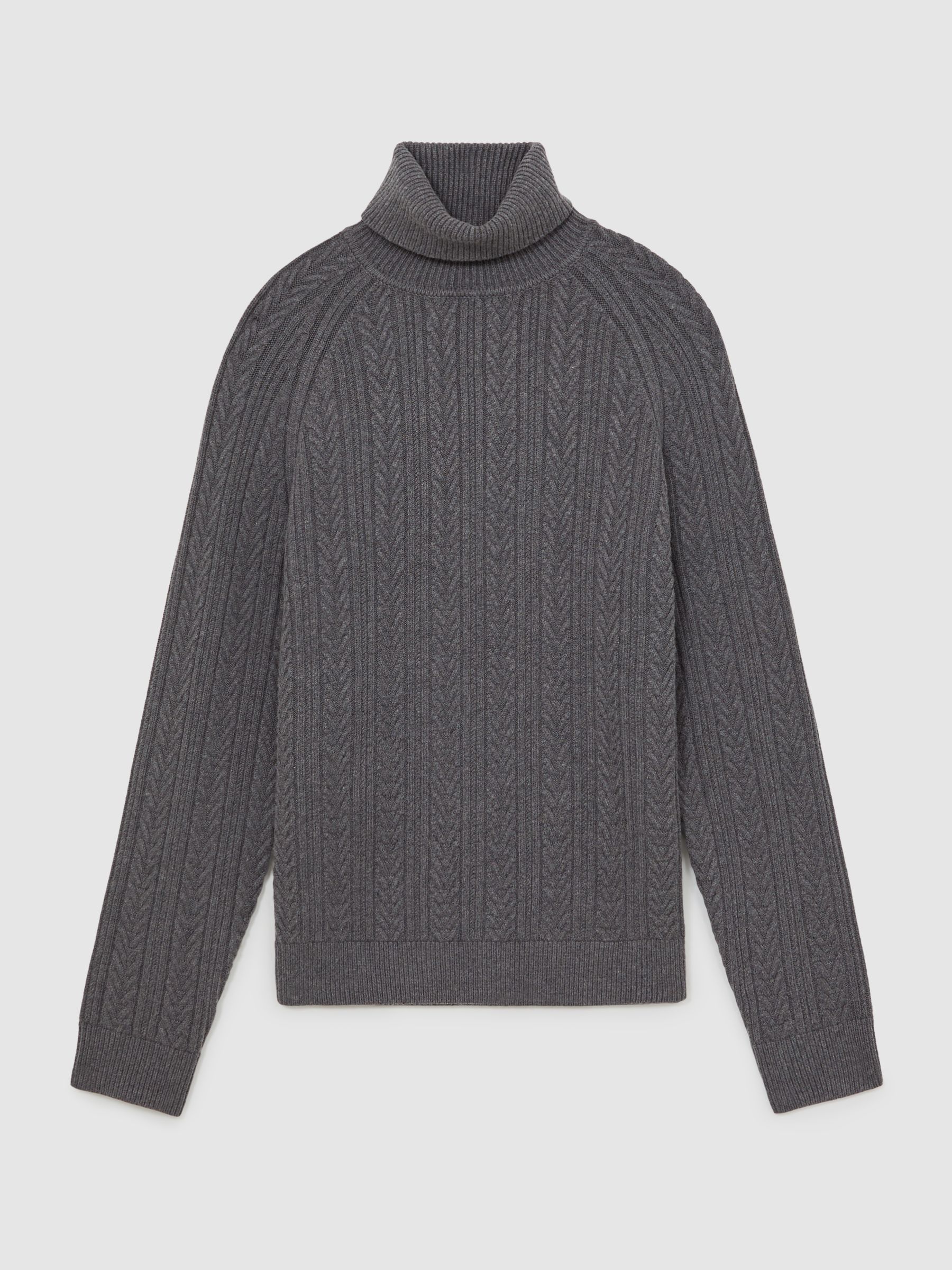 Cable-Knit Roll-Neck Jumper With Wool in Mid Grey Melange - Image 2 of 6