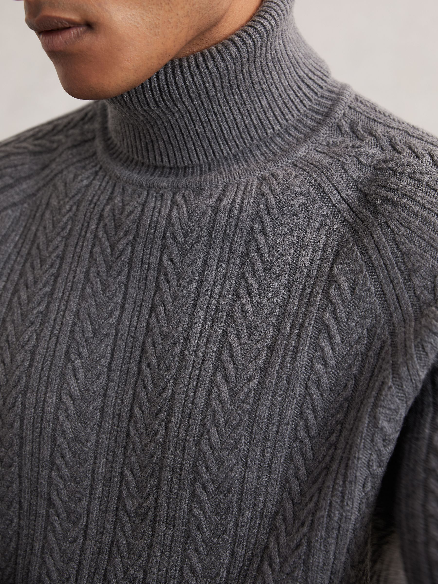 Cable-Knit Roll-Neck Jumper With Wool in Mid Grey Melange - Image 3 of 6