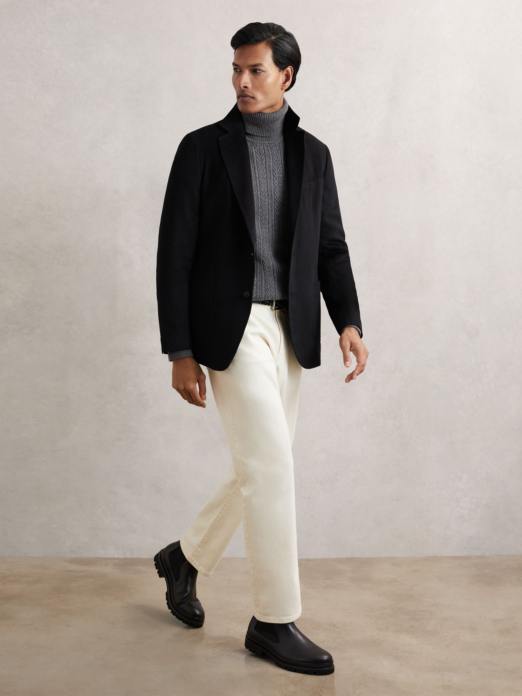 Cable-Knit Roll-Neck Jumper With Wool in Mid Grey Melange - Image 4 of 6