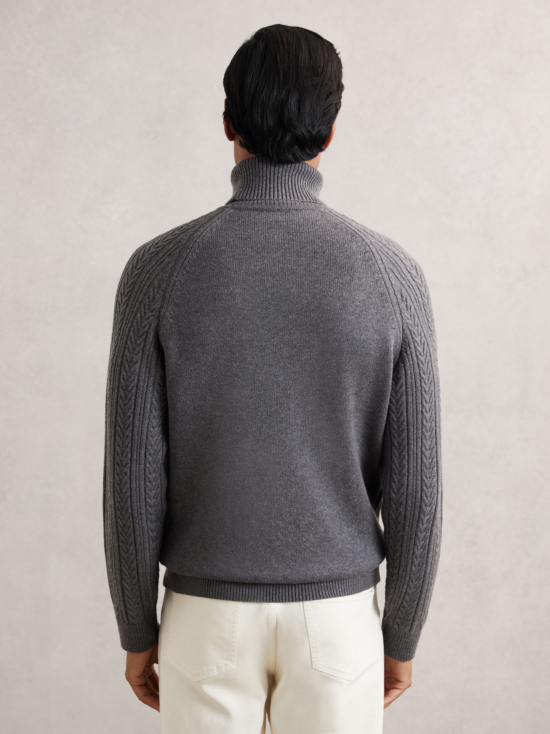 Cable-Knit Roll-Neck Jumper With Wool in Mid Grey Melange - image 3