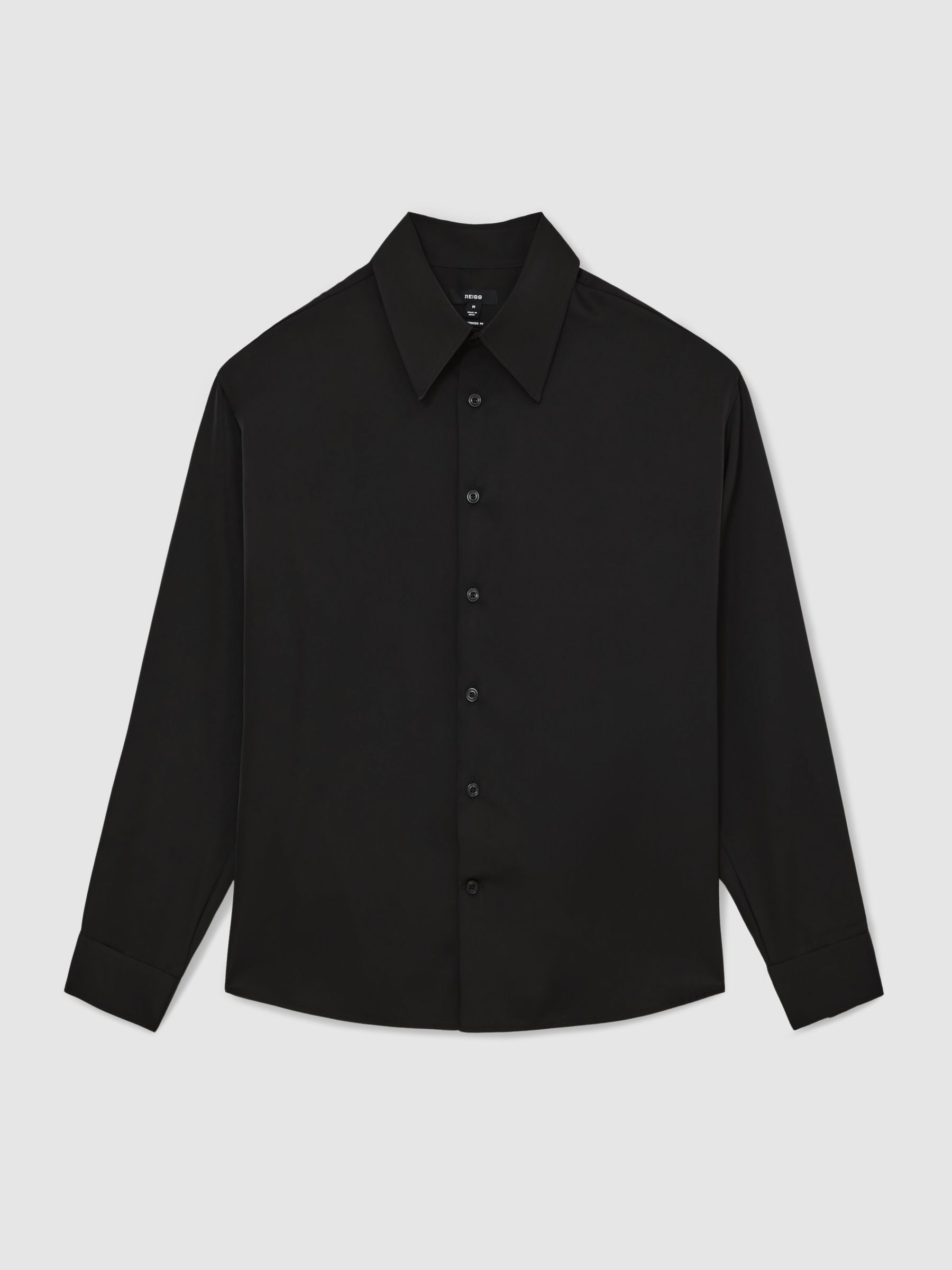 Satin Long-Sleeve Shirt in Black - Image 2 of 7