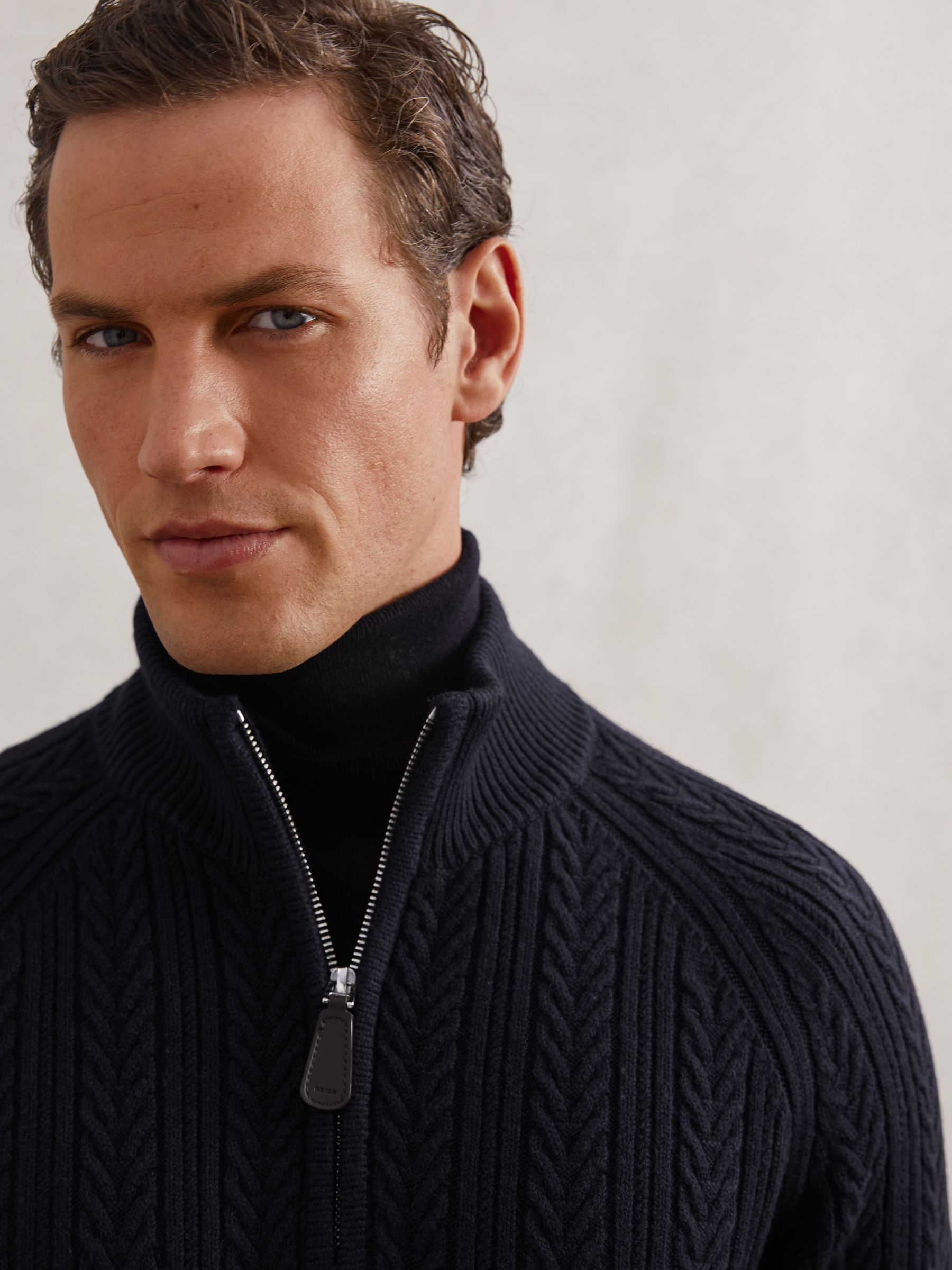 Cable-Knit Half-Zip Jumper with Wool in Navy - image 3