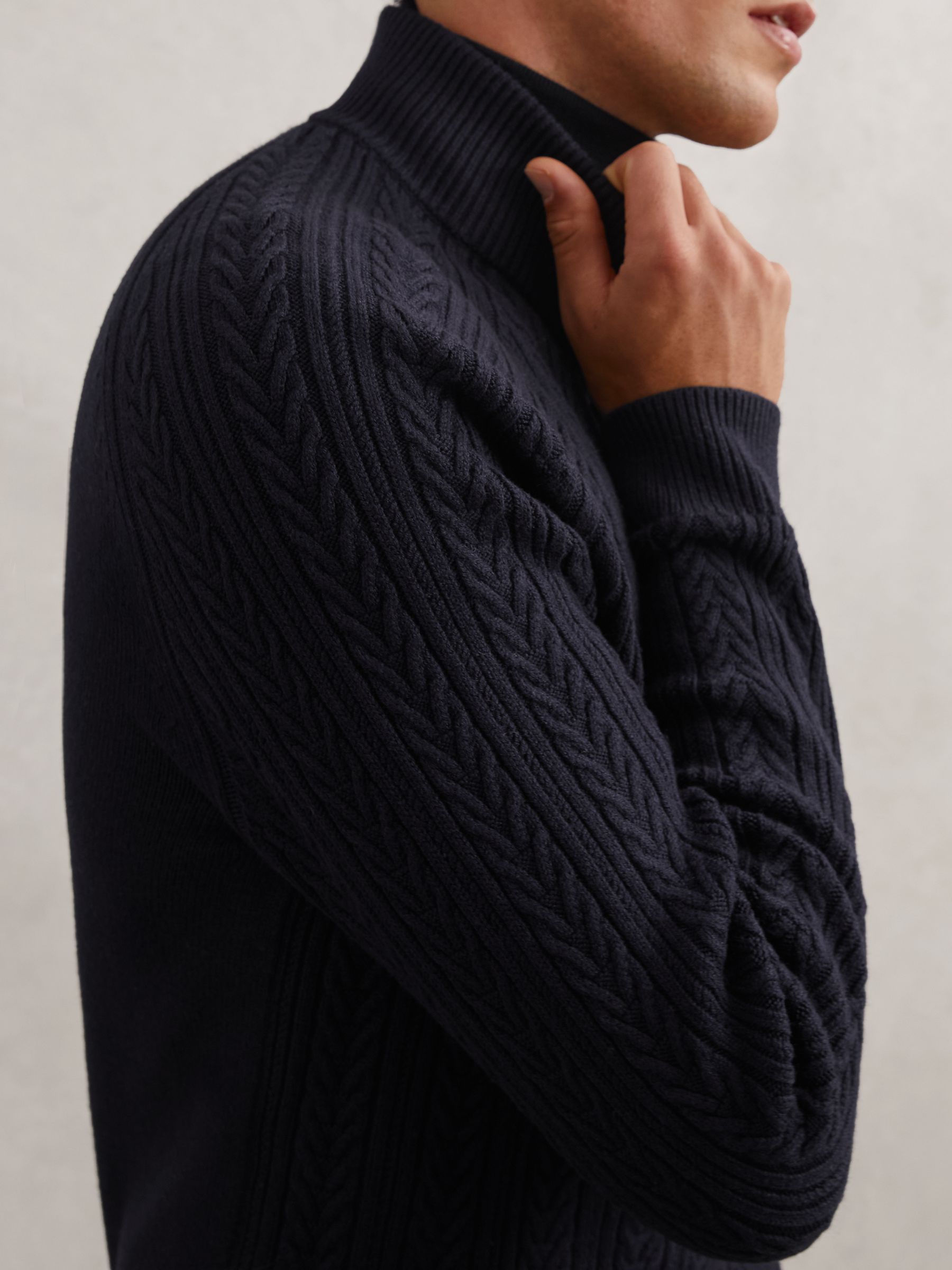 Cable-Knit Half-Zip Jumper with Wool in Navy - image 4