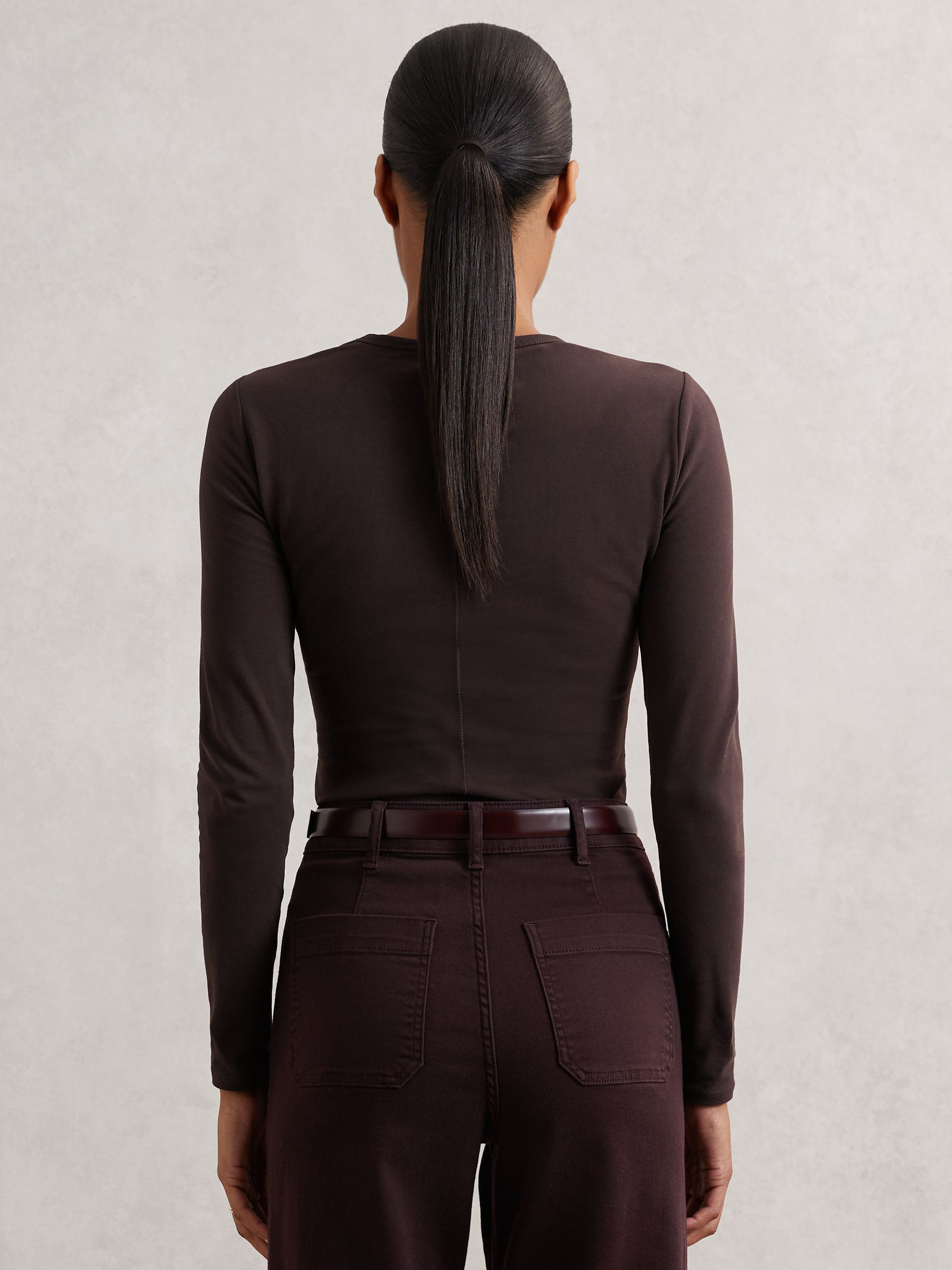Cotton Crew-Neck Long-Sleeve T-Shirt With Stretch in Plum Purple - image 5