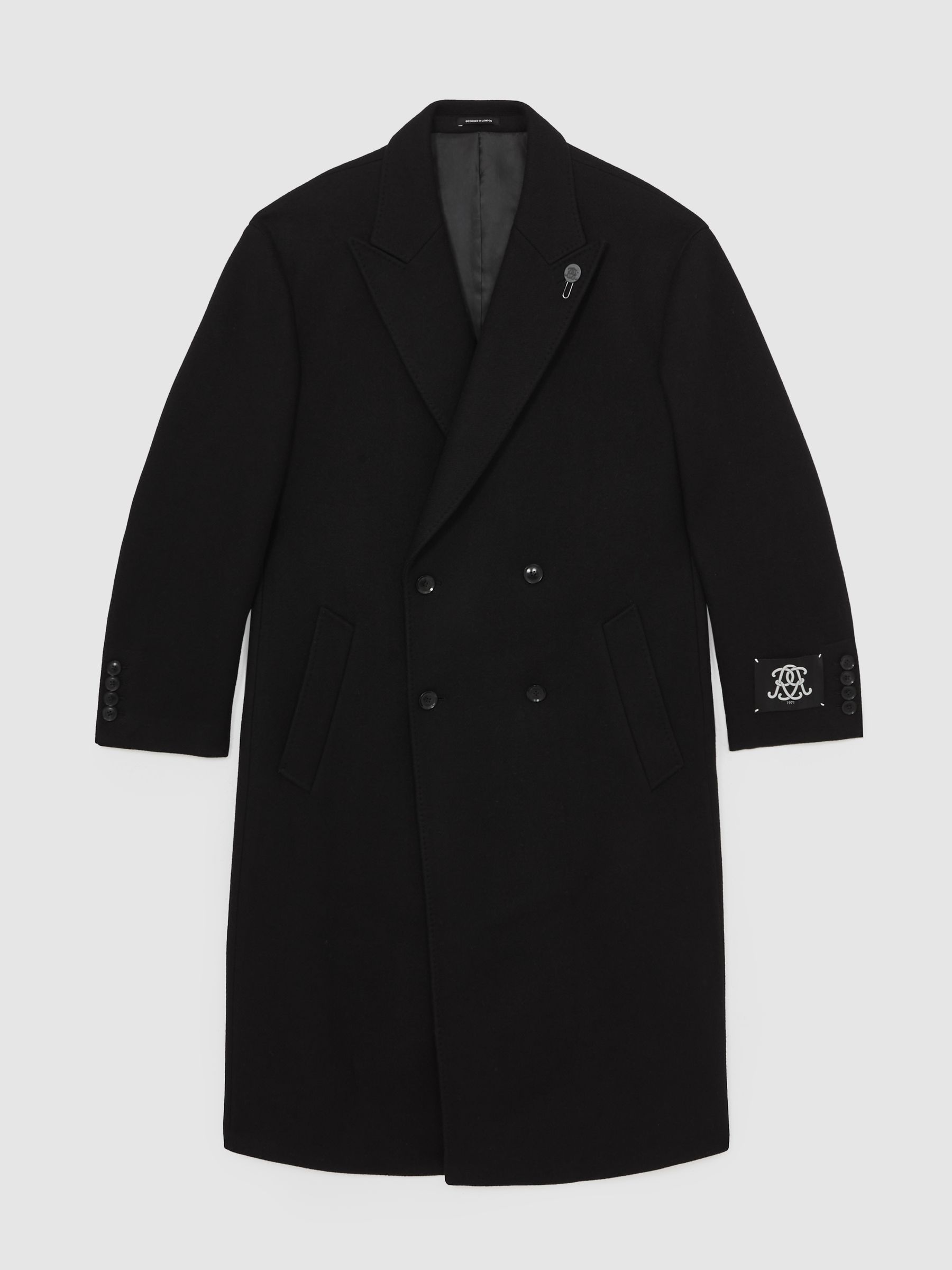 Monogram Double-Breasted Relaxed Coat Wool-Blend in Black - Image 2 of 9