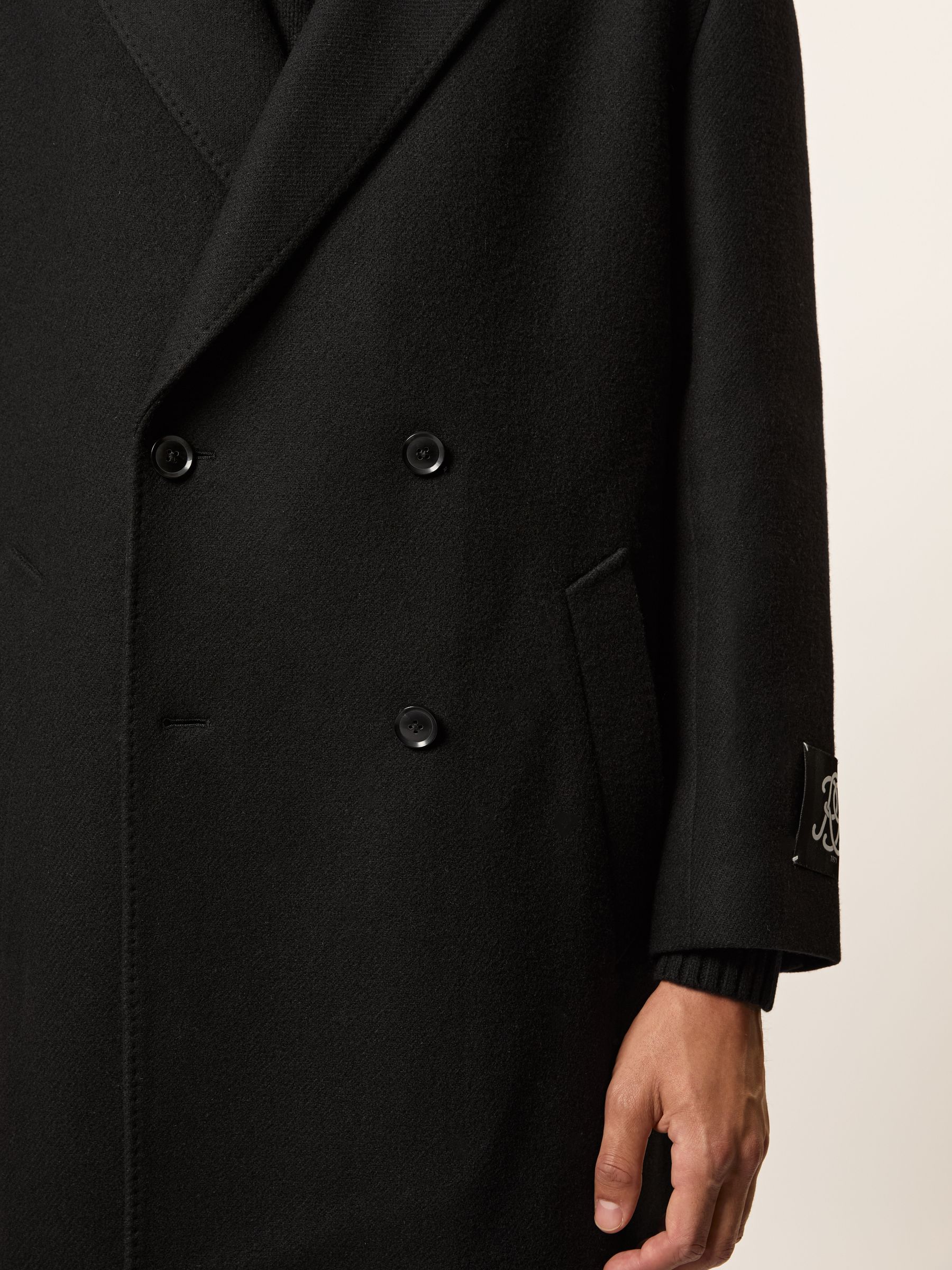 Monogram Double-Breasted Relaxed Coat Wool-Blend in Black - Image 5 of 9