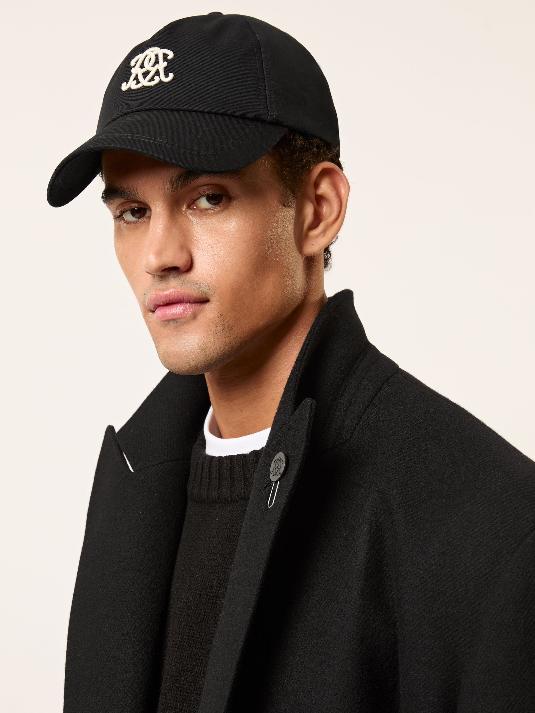 Monogram Double-Breasted Relaxed Coat Wool-Blend in Black - Image 8 of 9