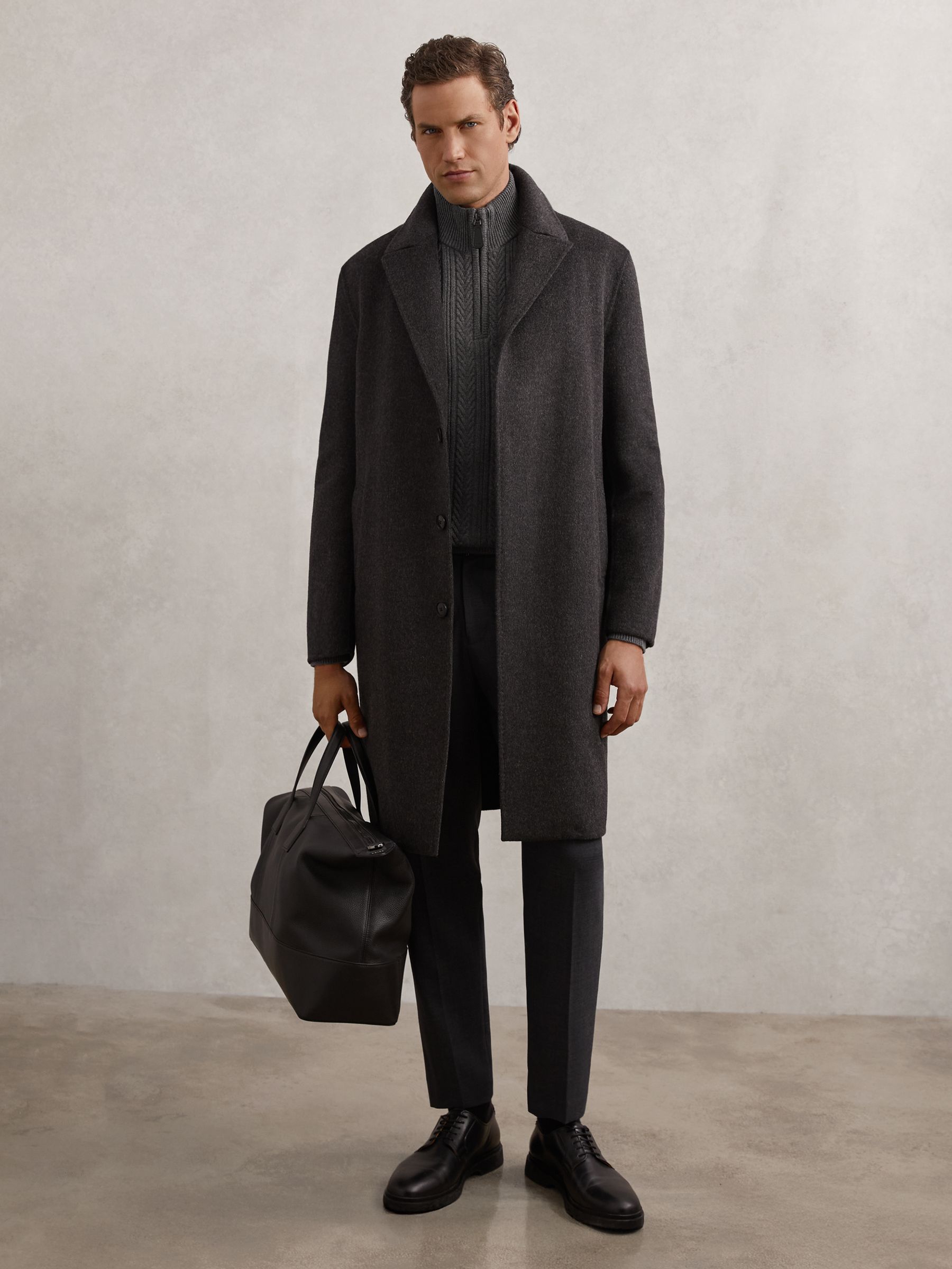 Cable-Knit Half-Zip Jumper with Wool in Mid Grey Melange - image 3