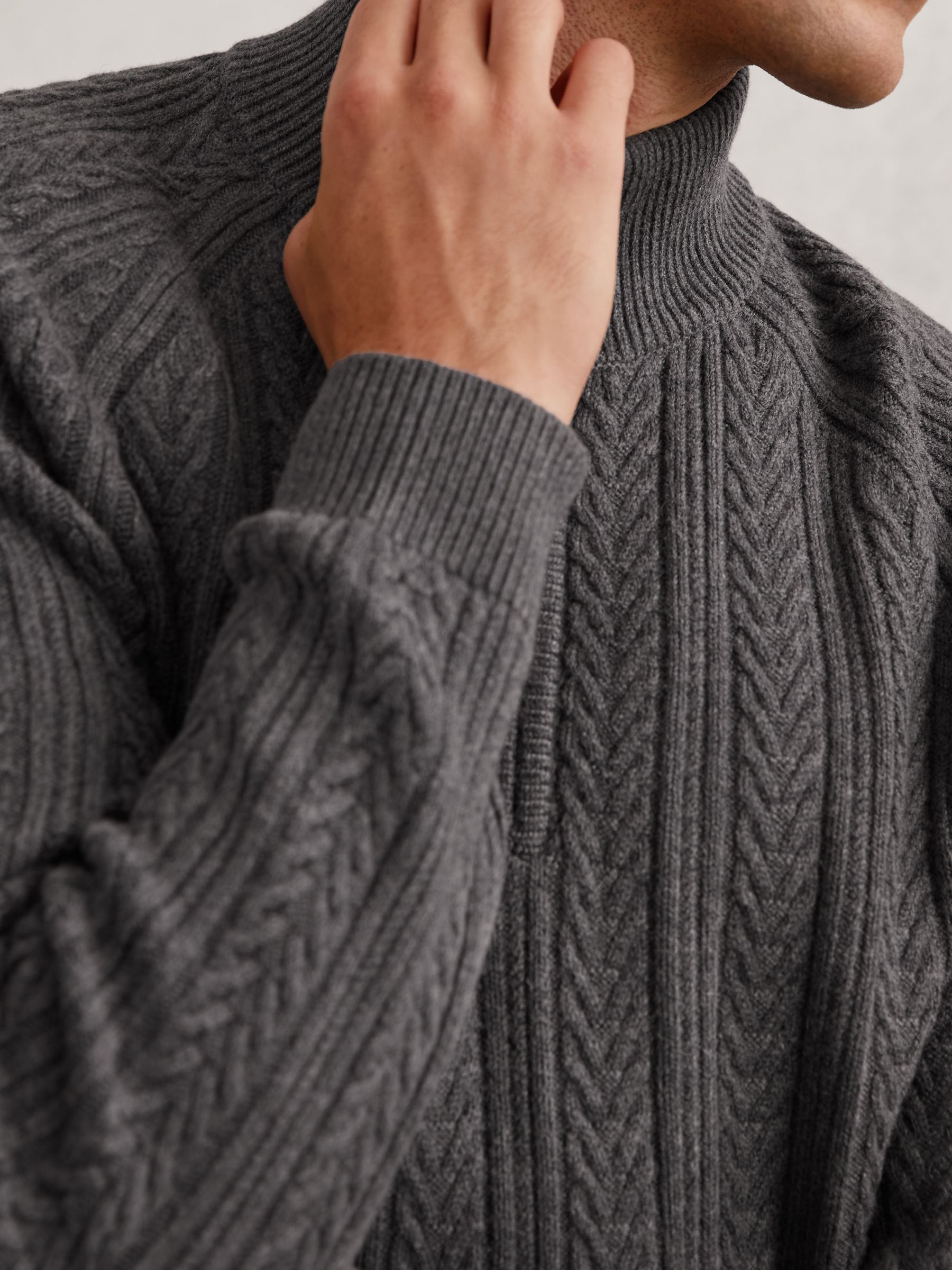 Cable-Knit Half-Zip Jumper with Wool in Mid Grey Melange - image 4