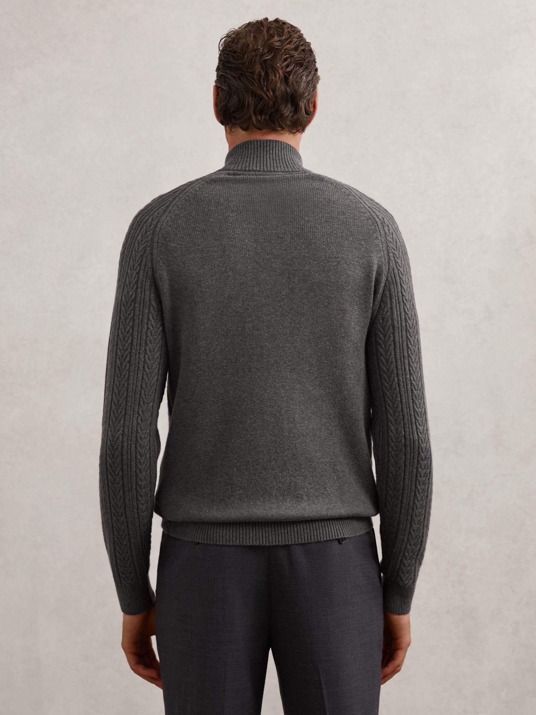Cable-Knit Half-Zip Jumper with Wool in Mid Grey Melange - image 5
