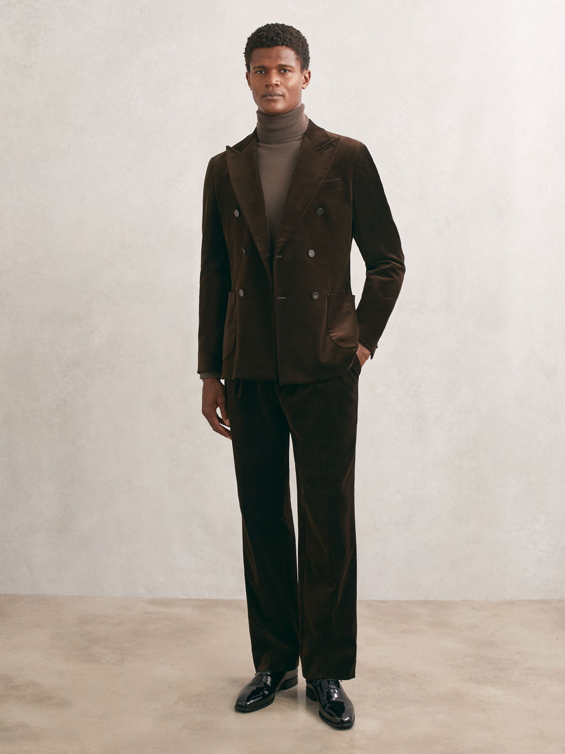 Wide-Leg Velvet Trousers in Brown - Image 4 of 6